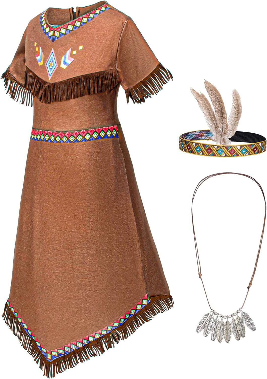 Native American Costume Girls Dress Indigenous American Indians Kids Cosplay 2-12 Years image number 5
