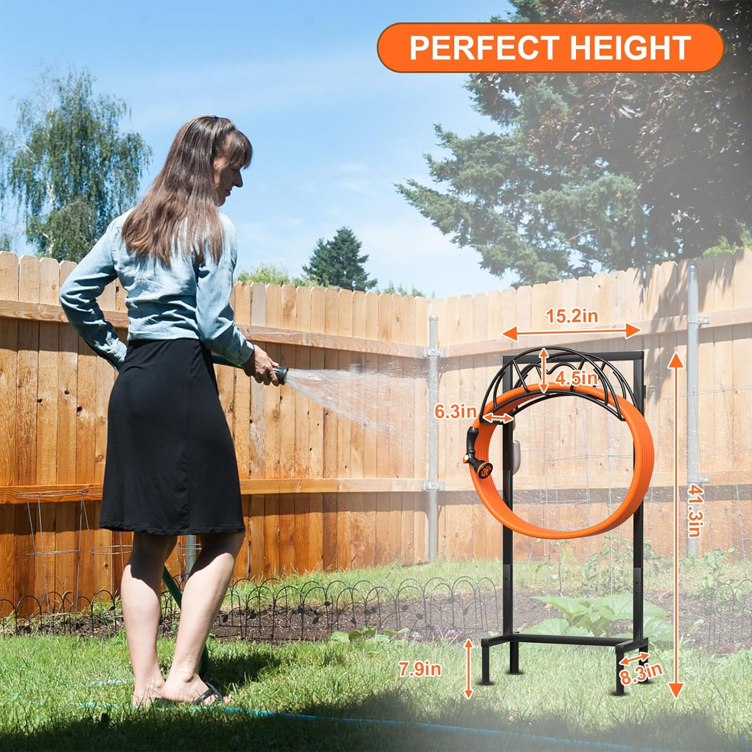 Garden Hose Holder, Freestanding, Robust Outdoor Water Hose Holder, Improved Metal Hose Stand with 4 Spikes, Removable Garden Hose Storage Hose Reel