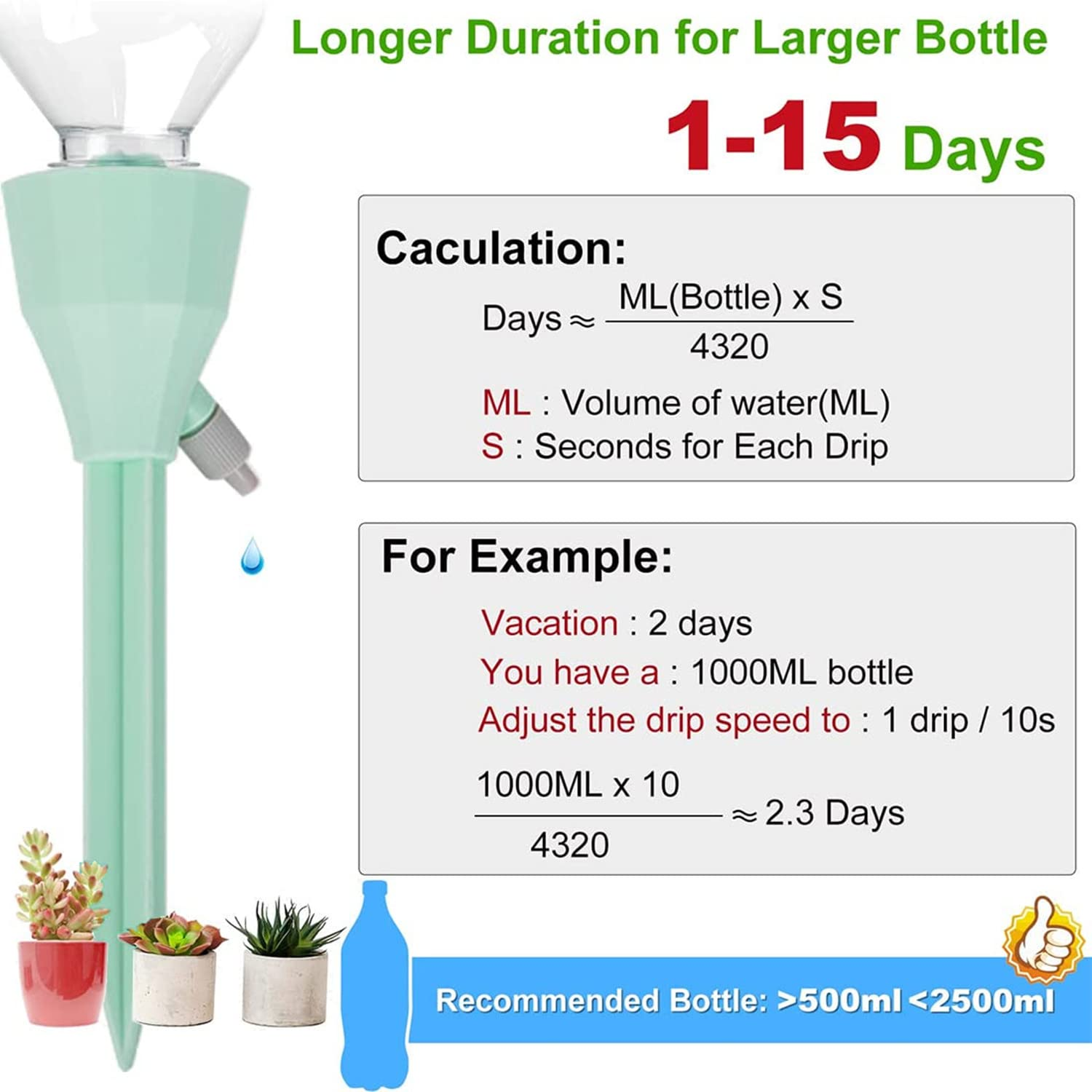 Yamibobo 12PCS Upgraded Self Watering Spikes, Plant Watering Devices for Potted Plants with Adjustable Flow & Long-Term Watering Capability, Plastic, Spike Style Drip Irrigation Kit image number 6