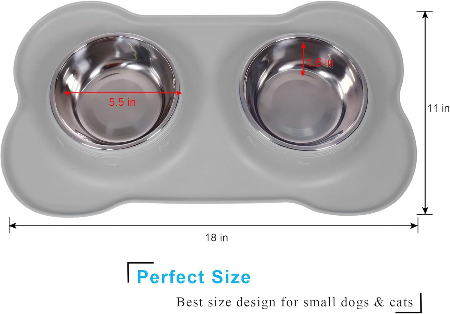 Dog Bowls Set Stainless Steel Double Dog Bowl with No-Spill No-Skid Silicone Mat, Pet Food and Water Bowls Feeder Bowls Puppy Bowl Dog Dishes for Small Medium Dogs Cats image number 5