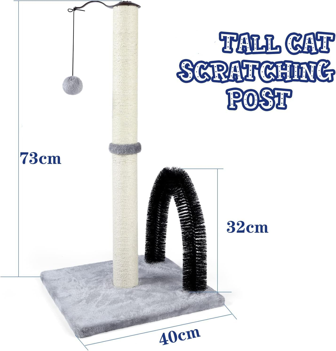 Tall Cat Scratching Post with Arch Self Groomer Massager, Scratching Post for Indoor Cats from Kitten to Adults, Stable Sisal Cat Post with Extra Interactive Dangling Plush Toy image number 1