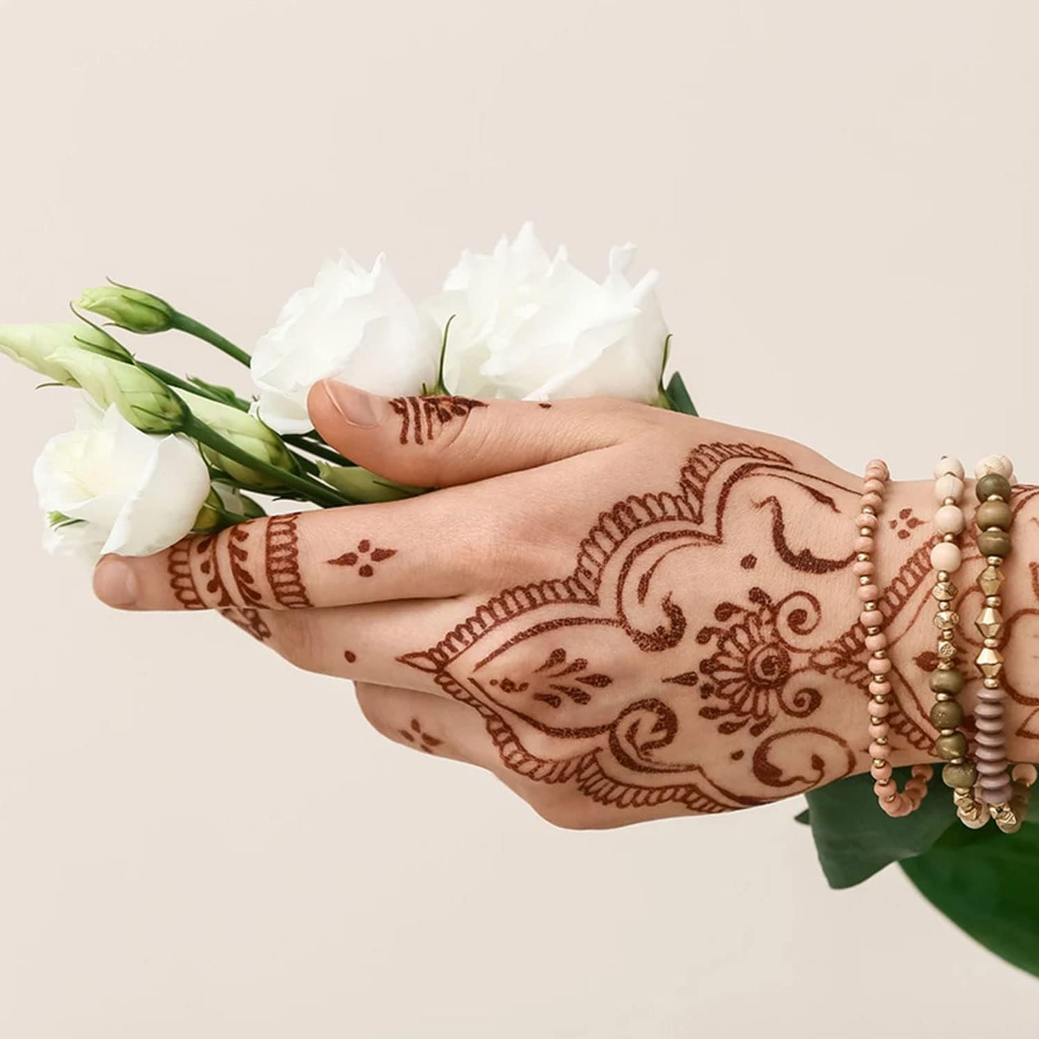 Henna Tattoos, Henna Temporary Tattoos Brown Waterproof Tattoo Stickers for Women Wedding Party Festivals,Parties Decoration Suppliers 6Sheets - Brown image number 2