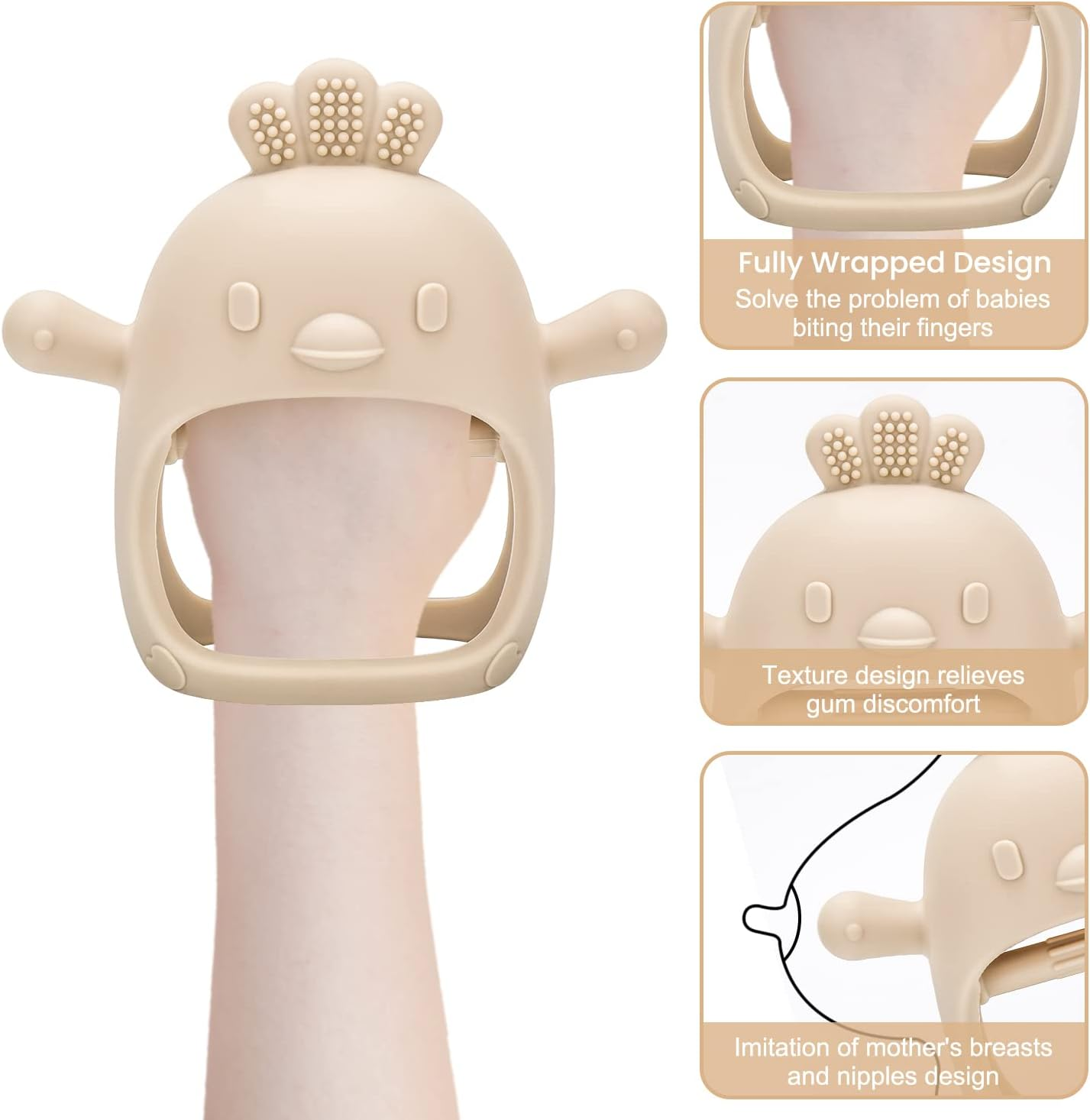 MISSLILI 2Pcs Baby Teething Toy for Infants 3+ Months, BPA Free Anti-Drop Silicone Chick Mitten Teether Toy for Soothing Sore Gums, Baby Chew Toys for Sucking Needs image number 6