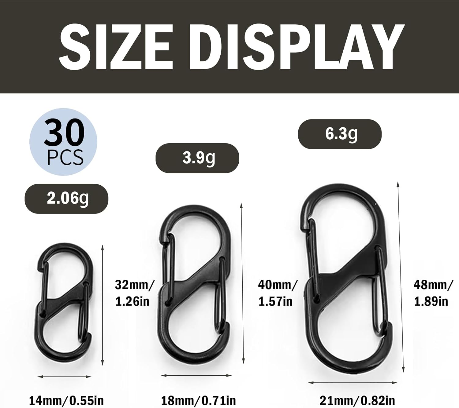 Anti-Theft Zipper Clips Set, 30Pcs Dual S Shaped Carabiner Clips for Luggage and Backpacks, 3 Sizes Pull Replacements, Black Lock Clip Theft Deterrent image number 5