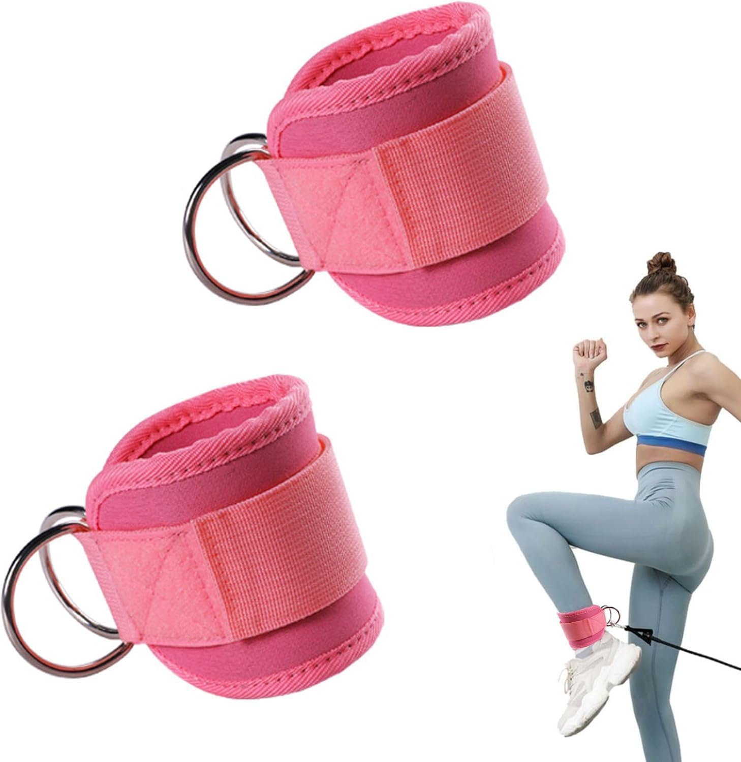 Fitness Ankle Straps for Cable Machines,Comfortable Adjustable Padded Ankle Wrist Cuffs, D-Ring Leg Straps with Neoprene Padding,Leg Cuffs Working Out Bands for Buttock Exercise,Leg Extension