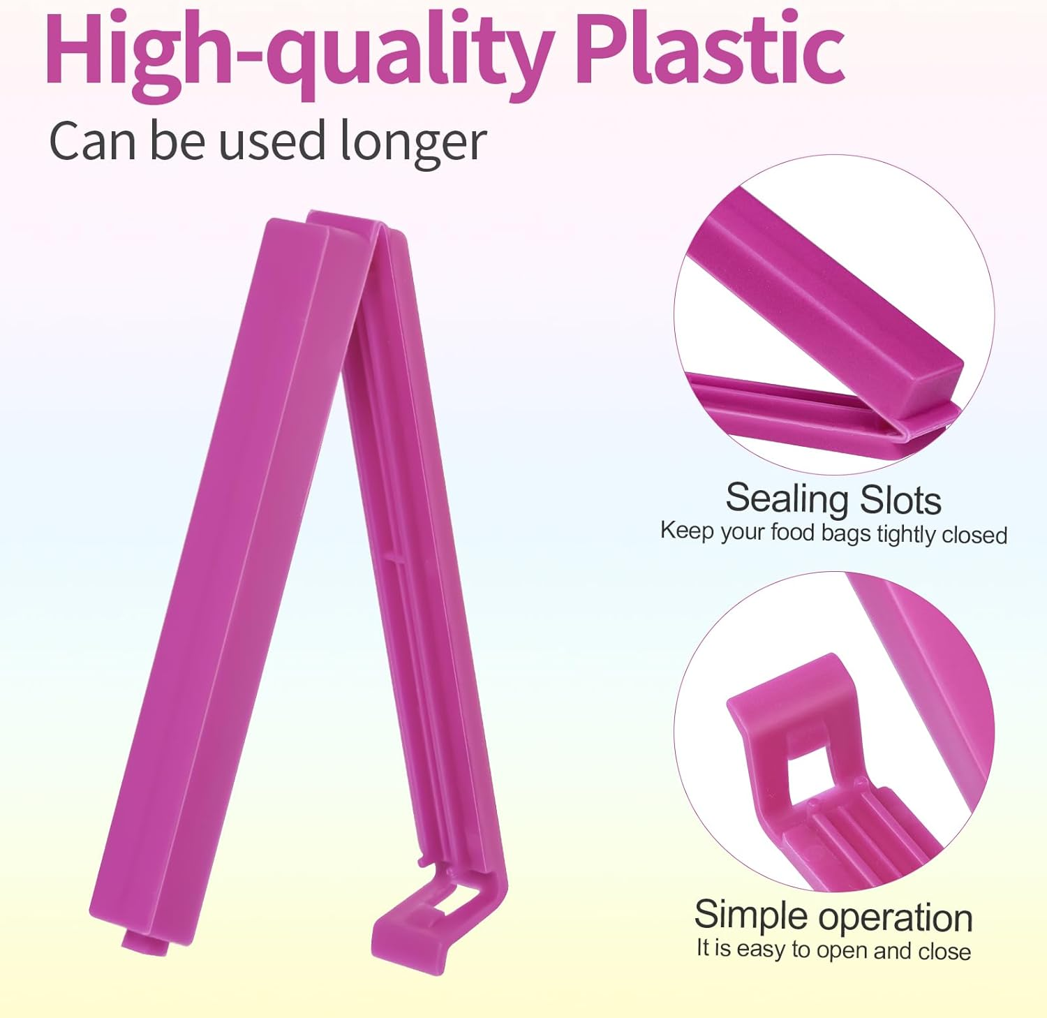Bag Clips, 30 PCS Plastic Food Clips, Bag Clips for Food Storage Kitchen and Home, Chip Clips Three Size(4.3In X10, 3.35In X10, 2.5In X10) image number 1