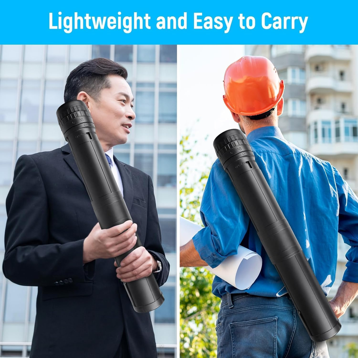 Poster Tube,Expandable Document and Poster Storage Transit Tube, Telescoping Blueprint Carrying Transport Tubes with Strap 2 Pcs (Black, L44-75.5Cm) image number 1