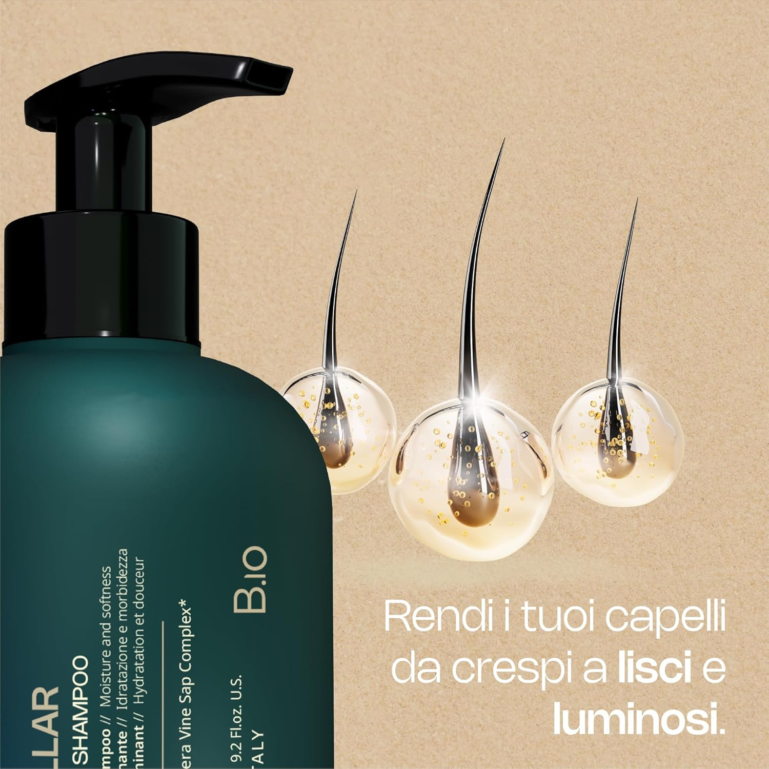 Raywell B.Io Lamellar Shampoo - Gentle Shine Shampoo with Lamellar Technology for Smooth, Frizz-Free Hair, Natural Care from Italy (COSMOS Organic, Parabens & Sulphates-Free) (275 Ml) image number 4