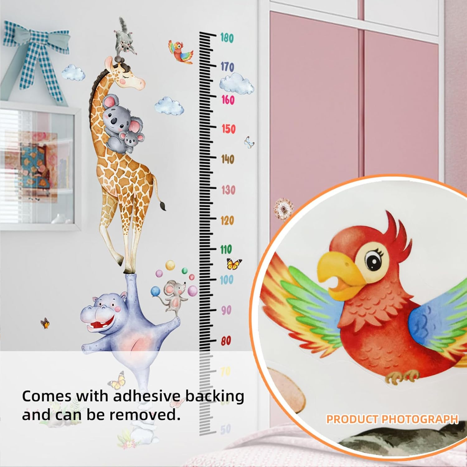 Giraffe Kids Height Wall Chart Animals Growth Chart Wall Decal, Peel & Stick Nursery Wall Decals for Baby Bedroom, Toddler Playroom image number 2