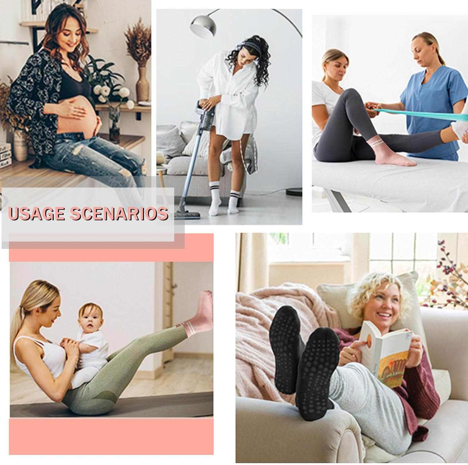 4 Pairs Pilates Yoga Grip Socks, Non Slip Pilates Socks Ladies Mid-Calf, Breathable Cotton Yoga Socks for Gym image number 6