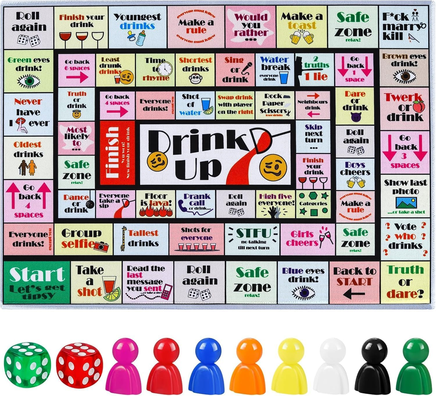 Drinking Board Games for Adults, Rubber Mat Drinking Board Game, Funny Party Interactive Games for Game Night, Birthday, Family Play or Any Occasion, Age 21+, 2-8 Players image number 5