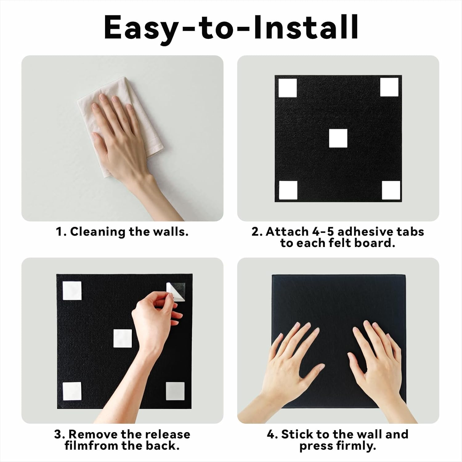 Large Felt Bulletin Board, 6 Pack 30 X 30 Cm Grey Pin Notice Board with 30 Pushpins and 36 Safe Removable Adhesive Tabs, Cork Boards Alternative, Felt Wall Tiles for Wall, Home, Office（Grey） image number 2