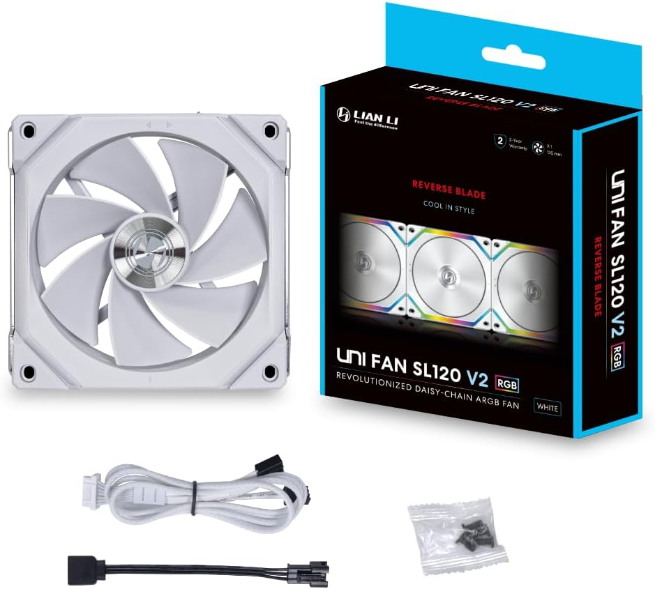 LIAN LI UNI Fan SLV2-1 120Mm Reverse Blade ARGB PWM 2100RPM 1PC White - 4.72"L X 4.72"W X 6.89"H - Desktop Compatible