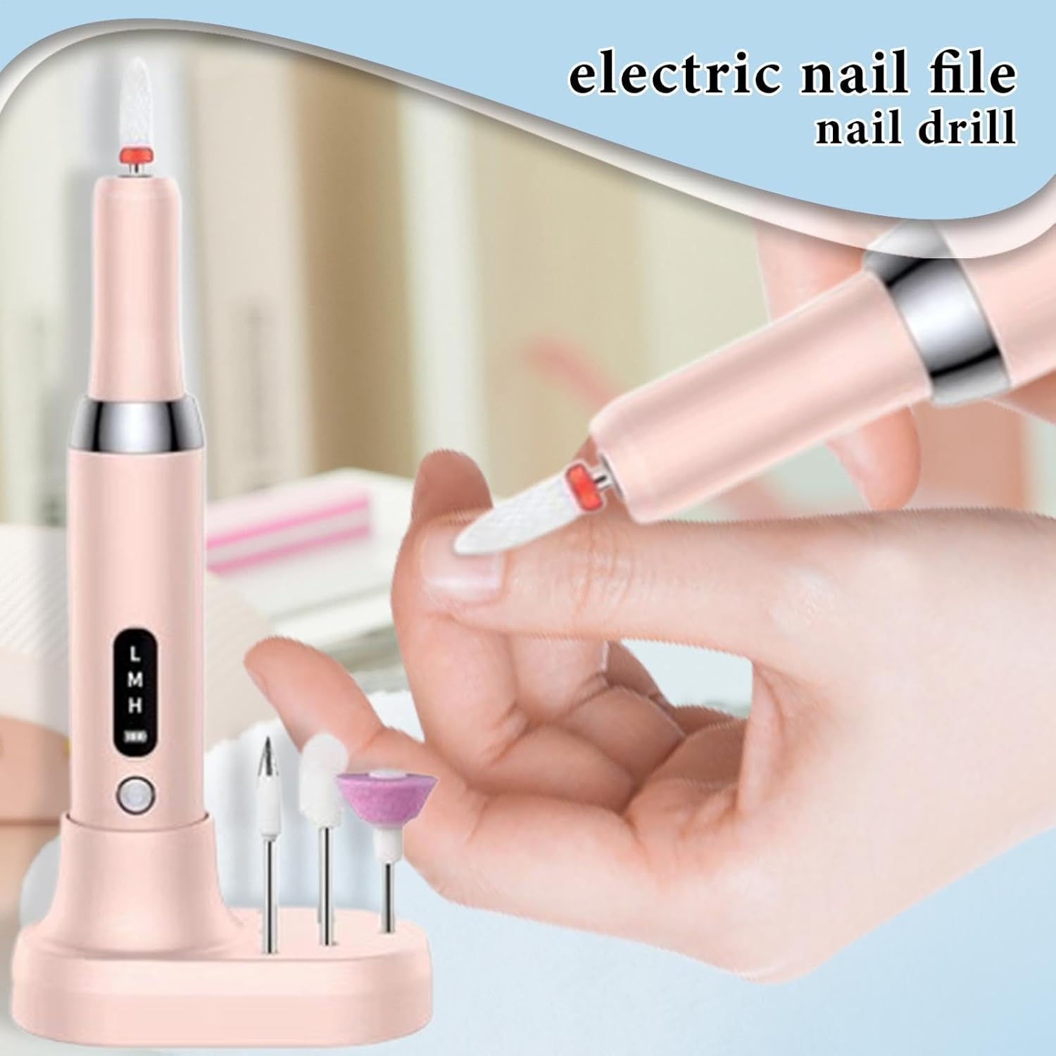 Electric Nail File - Professional Cordless Nail Drill, Adjustable Speed Nail Grinder | Rechargeable Nail Drill Machine with 12 Bits, Portable Manicure Tool for Acrylic, Gel & Natural Nails at Home - White image number 4