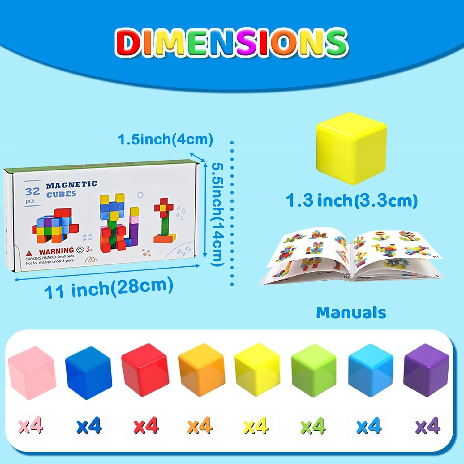 MAKTOR Magnetic Building Blocks Large, 1.3 Inch Magnetic Stacking Cubes for Toddlers, Preschool Educational Construction Kit, Sensory Montessori Toys Blocks for Kids (32PCS) image number 1