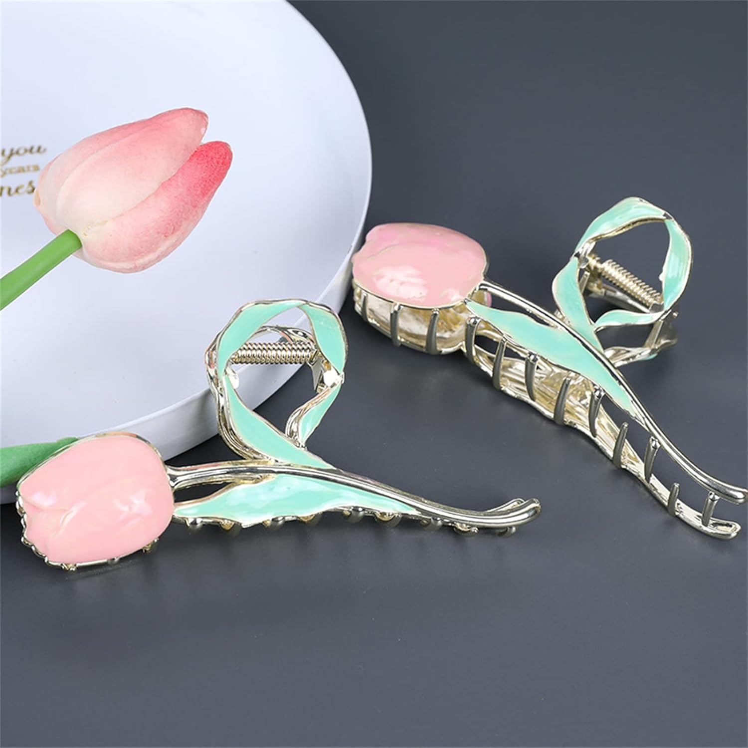 Hair Clips for Women, Cute Claw Clip, Creative Hair Accessories,Pink Tulip