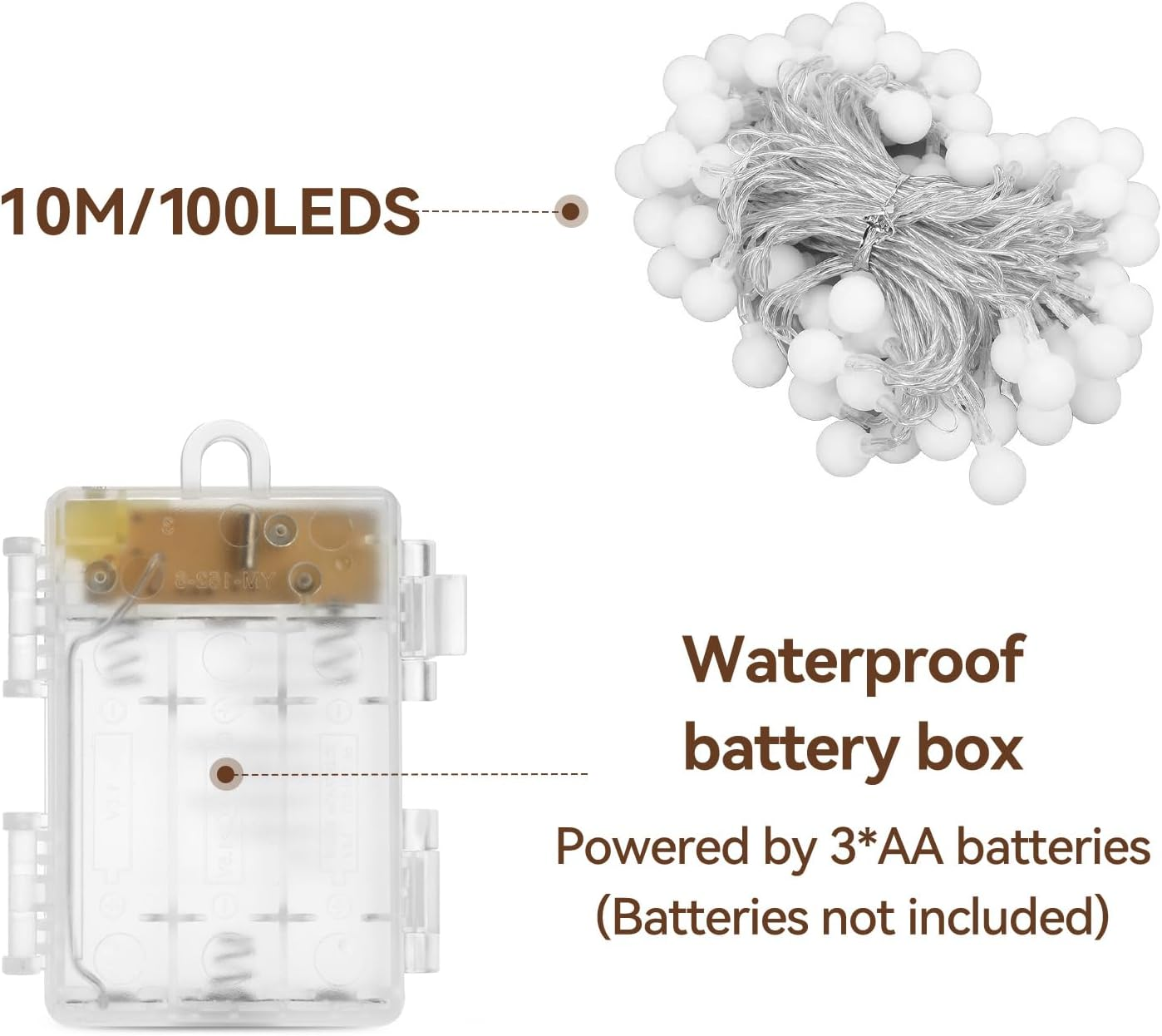 Theapro Fairy Lights Globe String Lights 33Ft 100LEDS with 8 Mode Remote Battery Powered Waterproof Indoor Outdoor Christmas Lights Decorative for Bedroom Diwali Party Garden Wedding (Warm White) image number 4