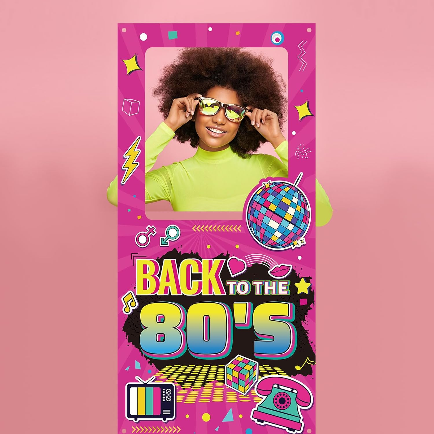 Back to 80S Photo Background, 180X90Cm Retro Disco Theme Party Background Decoration Colorful Birthday Photo Booth Frame Background for Retro Disco Rock Hip Hop Party Supplies