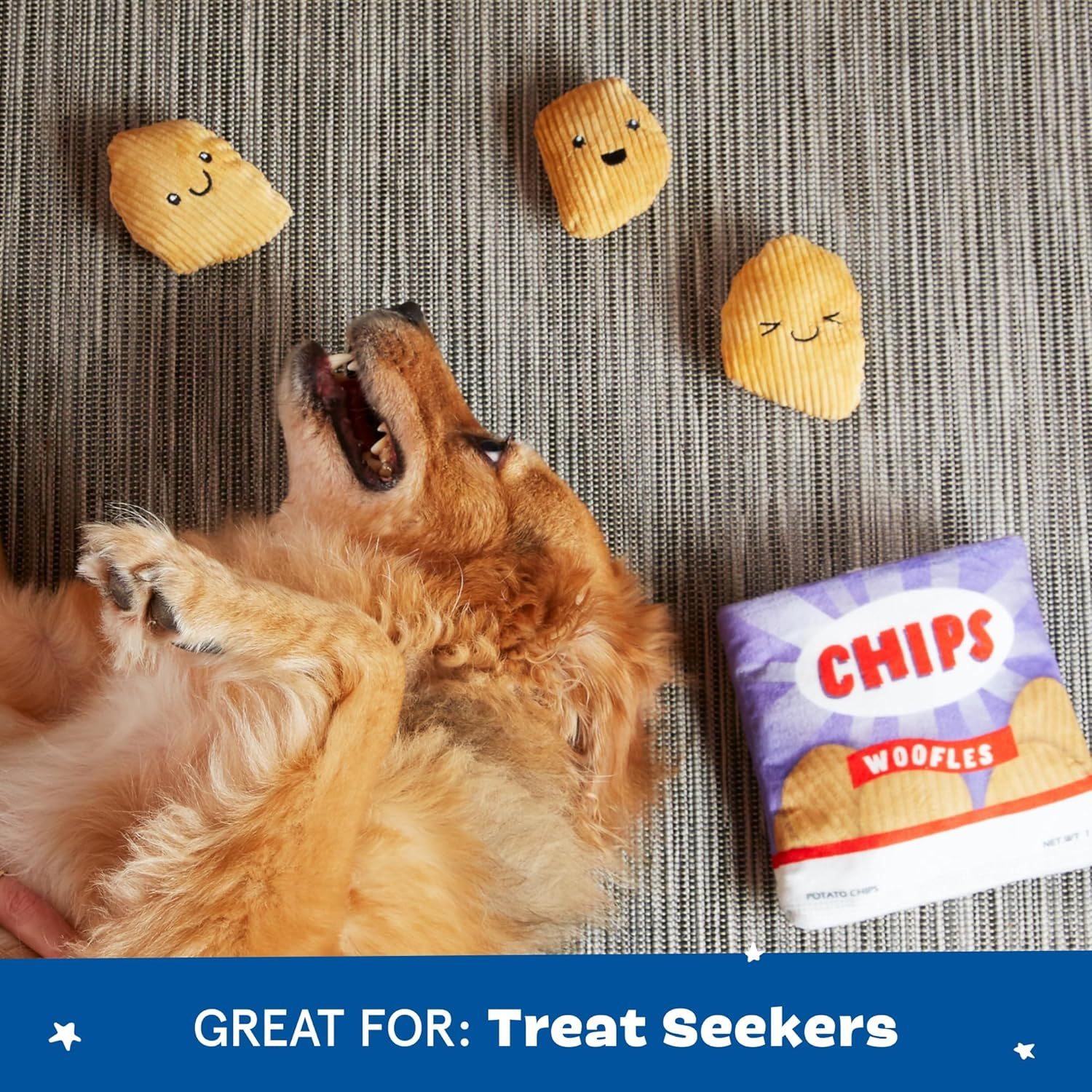 Barkbox 2 in 1 Interactive Plush Dog Toy - Rip and Reveal Dog Toy for Small Dogs - Stimulating Squeaky Pet Enrichment and Puppy Toys | Woofles Potato Chips (Small) image number 3