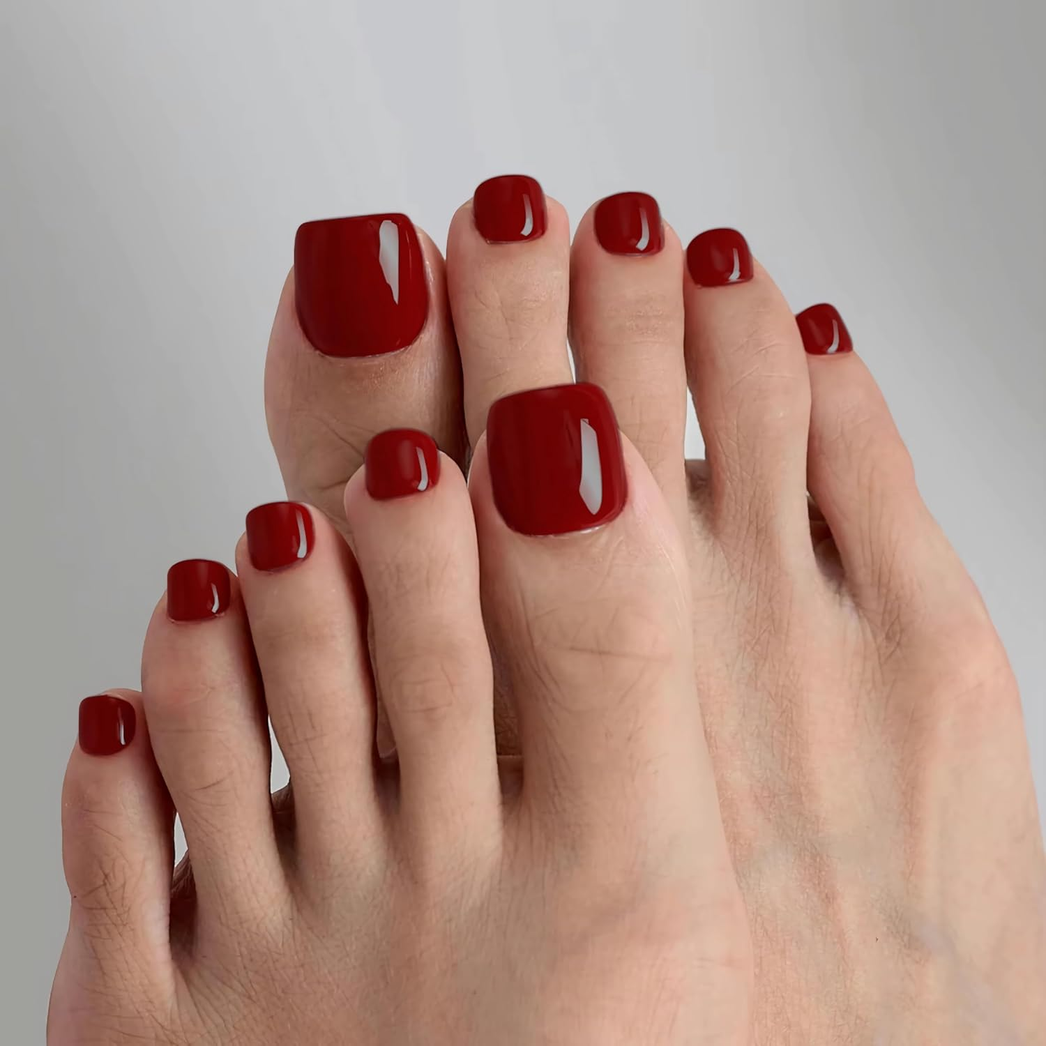 24 Short Square False Toes, Shiny Female Toes, 12 Pieces of False Toenails of Different Sizes, Reusable Toenail Sticking for Female Nail Art, Acrylic False Nail Kit (Wine Red) image number 2