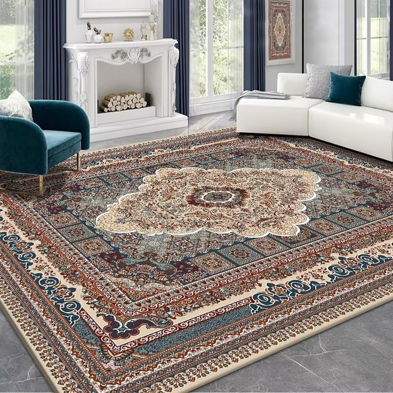 120 * 80Cm Washable Rugs for Entryway, Faux Wool Vintage Throw Rug for Entrance Kitchen, Soft Boho Floor Covering Carpet Retro Distressed Medallion Mat Traditional Interiors (07) - 01 image number 4