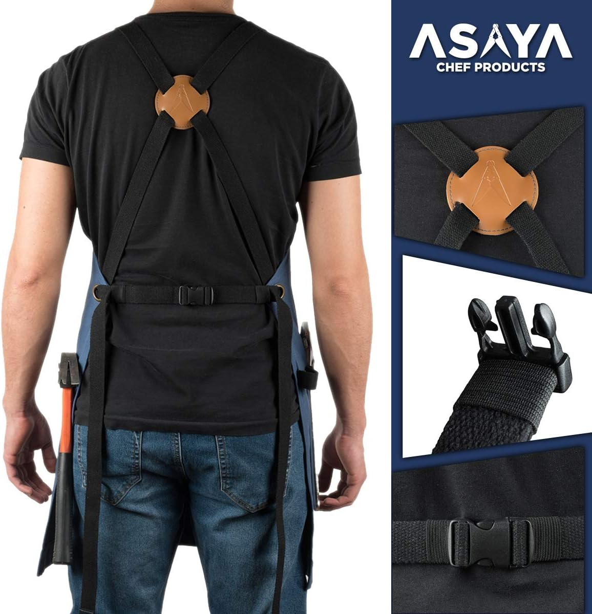 Asaya Chef Apron for Men and Women + Hand Towel and Bottle Opener - 10Oz Canvas image number 5