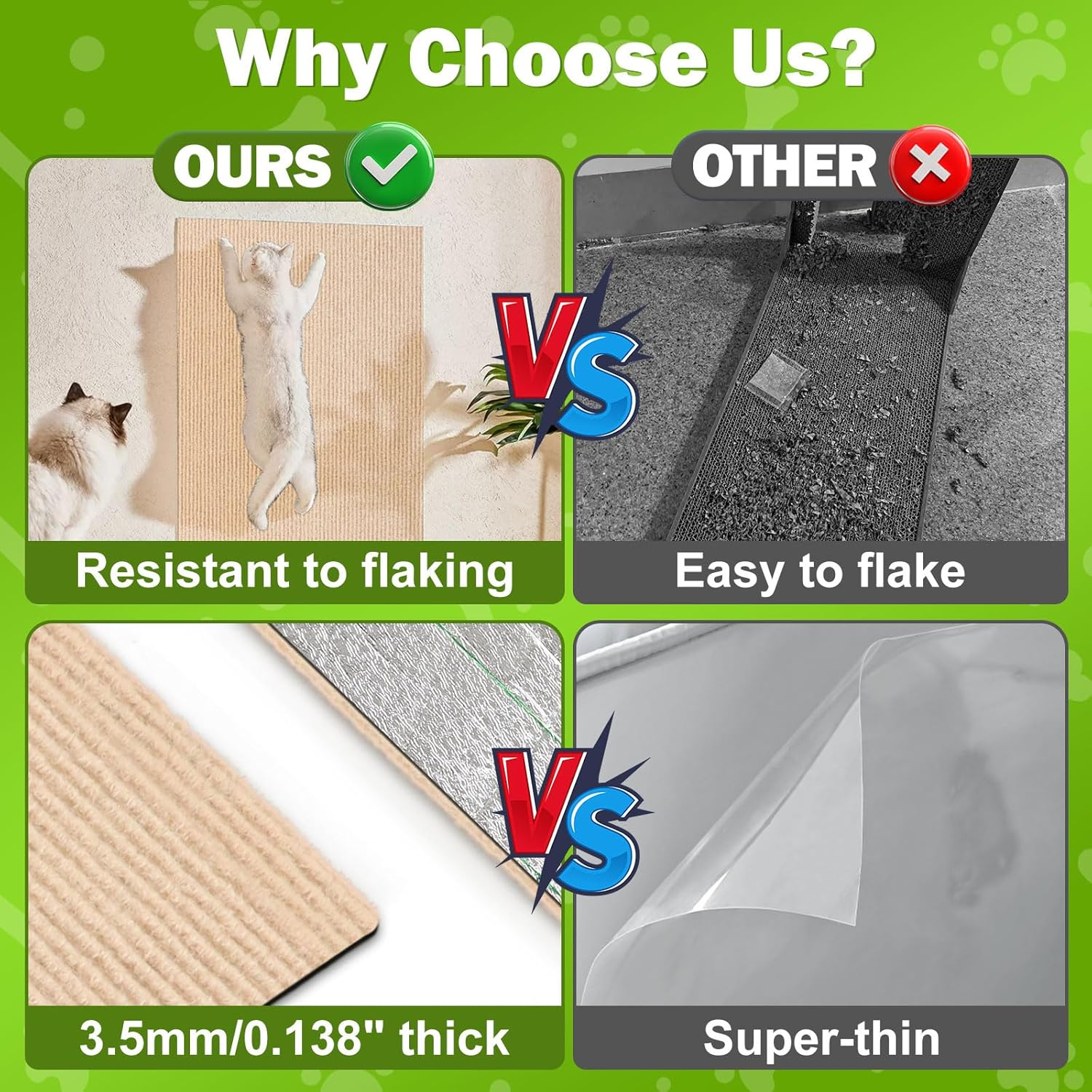 ENONCI Cat Scratching Mat, Self-Adhesive Cat Scratch Protection for Sofa Carpet, Anti-Scratch Furniture Protection, Reusable Couch Protection for Pets image number 2