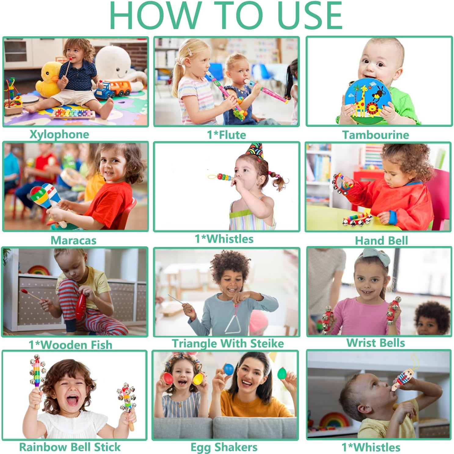 Kids Musical Instruments for Toddlers Wooden Percussion Instruments for Baby Kids Preschool Educational Musical Toy Set Early Learning Rhythm Instruments for Toys Girls Boys Gift with Storage Backpack image number 3