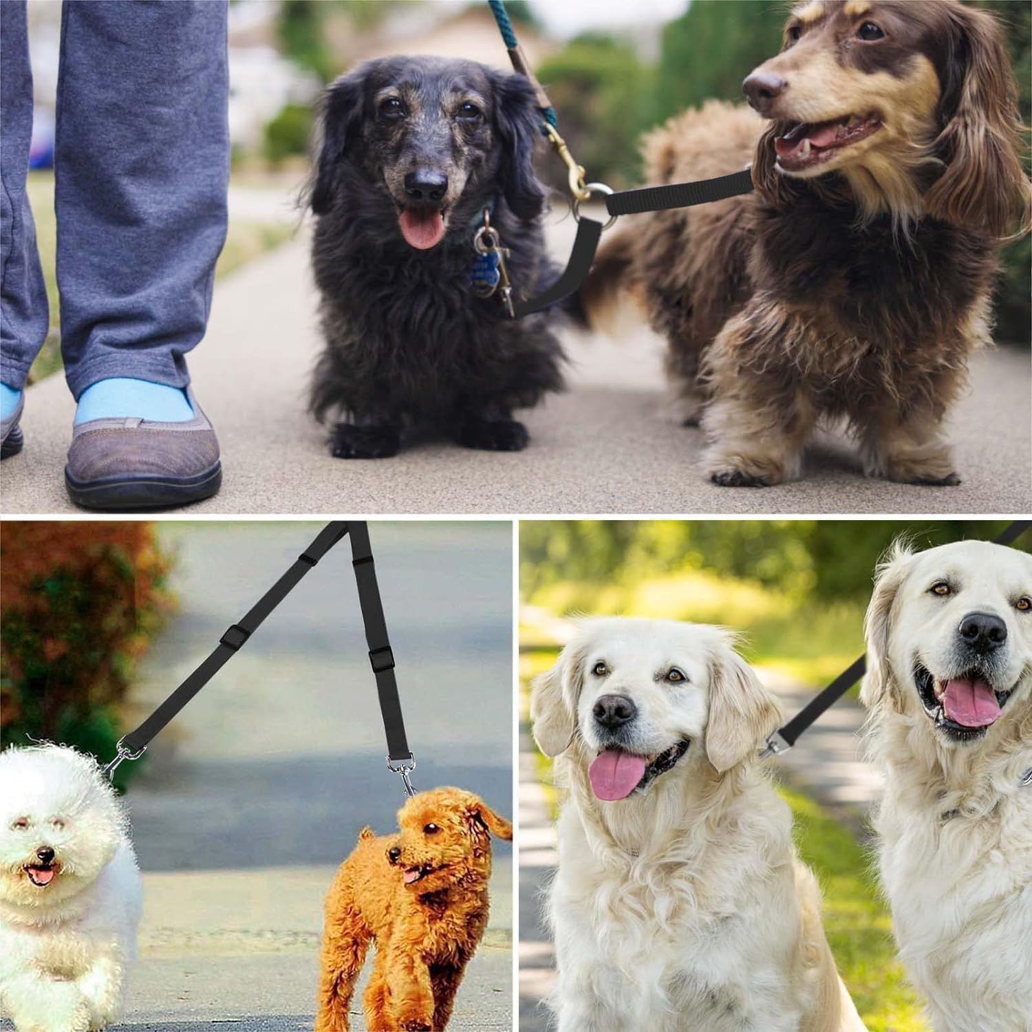 WEZCHUGHAOL 2Pcs Double Pet Trainer Leash, No Tangle Dog Leash Coupler, Dual Double Dog Adjustable Splitter Lead Durable Walker Trainer Leash for Two Dogs image number 2
