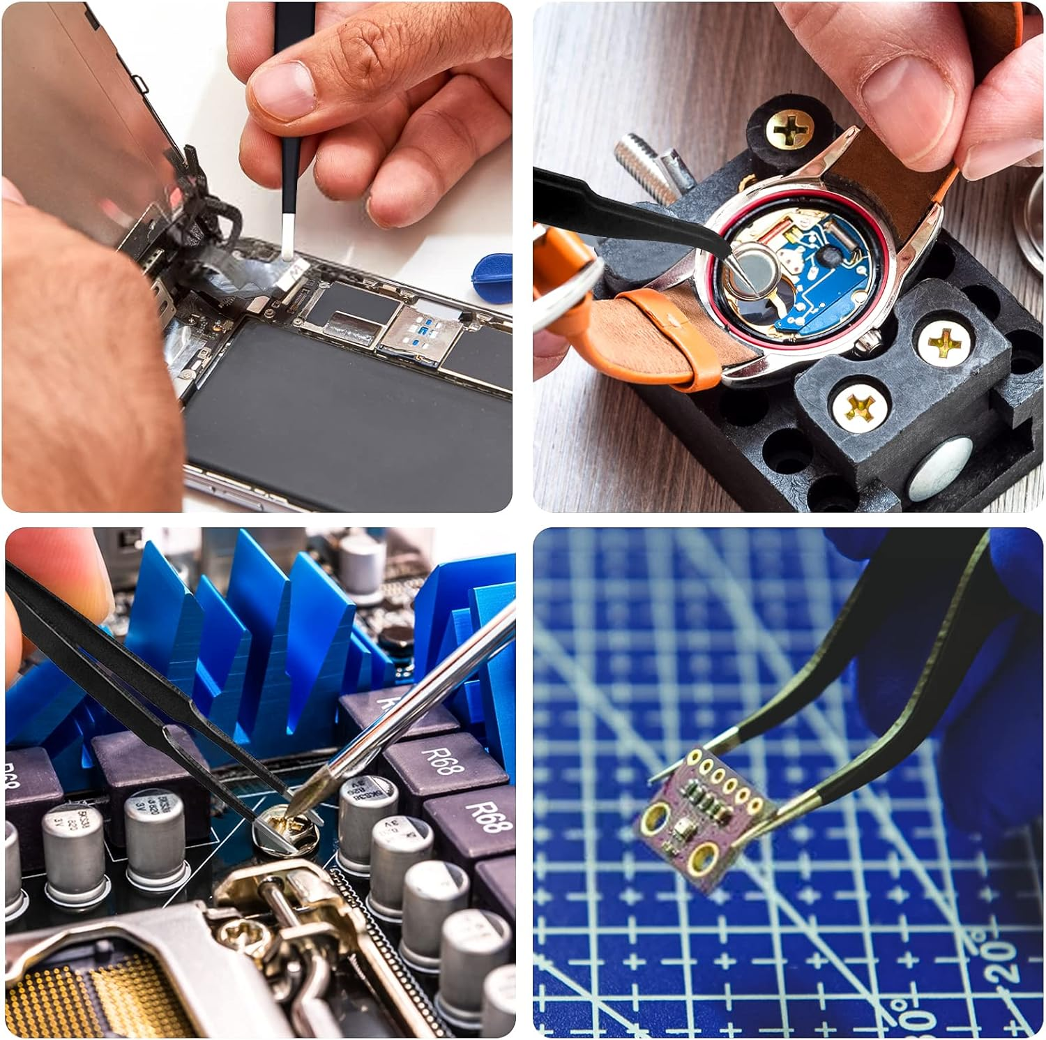 XINDA 3Pcs Anti-Static Precision Tweezers Set Modelling Tweezers for Crafting Include Needle Nose Thin Curved Tweezers for Electronic Repair, Handicraft, Laboratory, Jewelry Manufacturing Etc image number 5