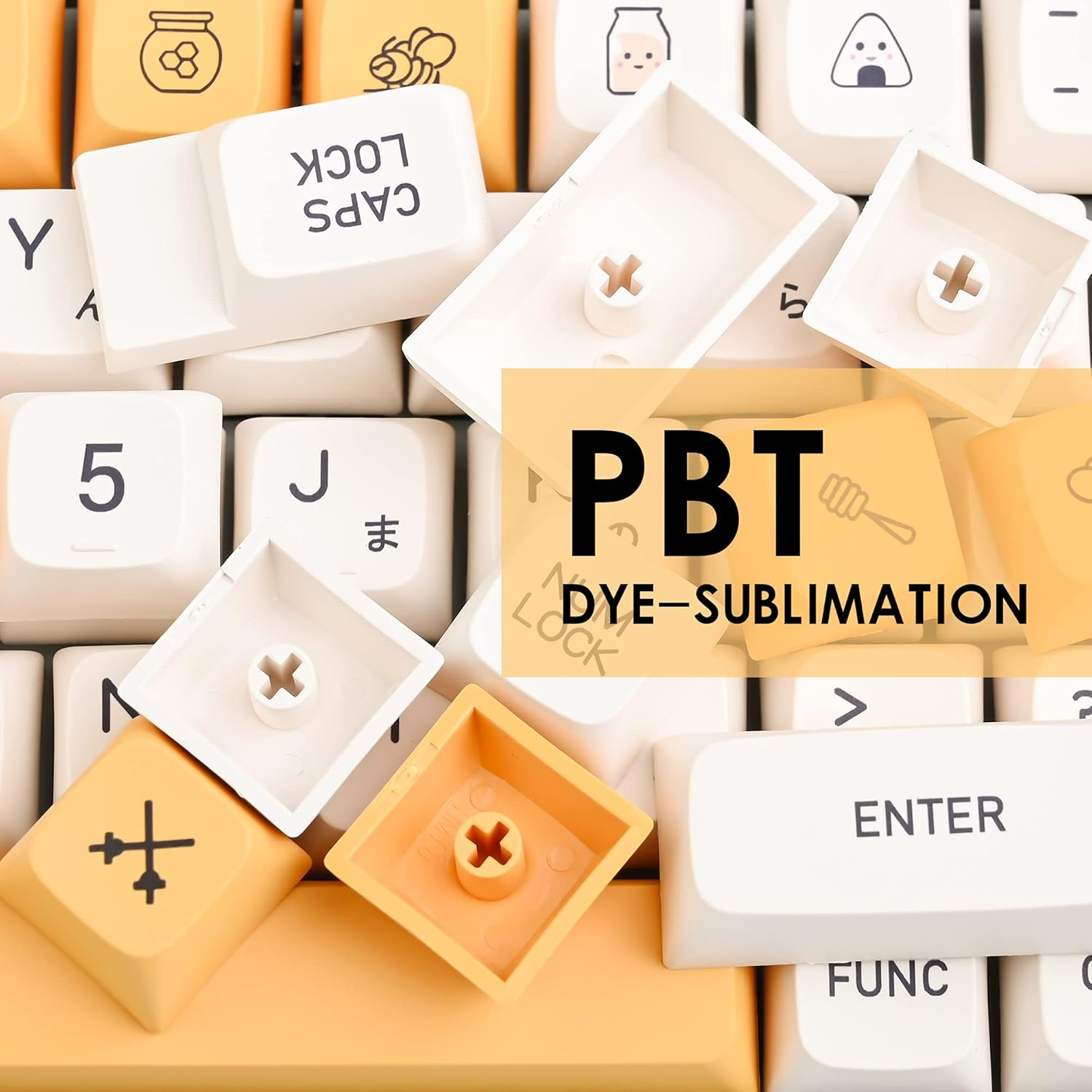 GTSP XDA Honey Milk Keycaps PBT Japanese Bee Keycap 140-Key Set for Cherry MX Covers Fullsize 60% 65% 75% Keyboard（Xda/Honey Milk） image number 5