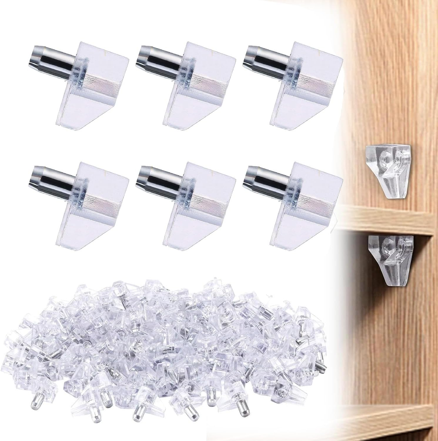50 Pcs Shelf Support Peg Clear Plastic Shelf Holder Peg Bracket Pin Furniture Shelf Holder Replacement Peg Supports Studs with Steel Pins Kitchen Cabinet Shelf Pegs for All Cabinet image number 6