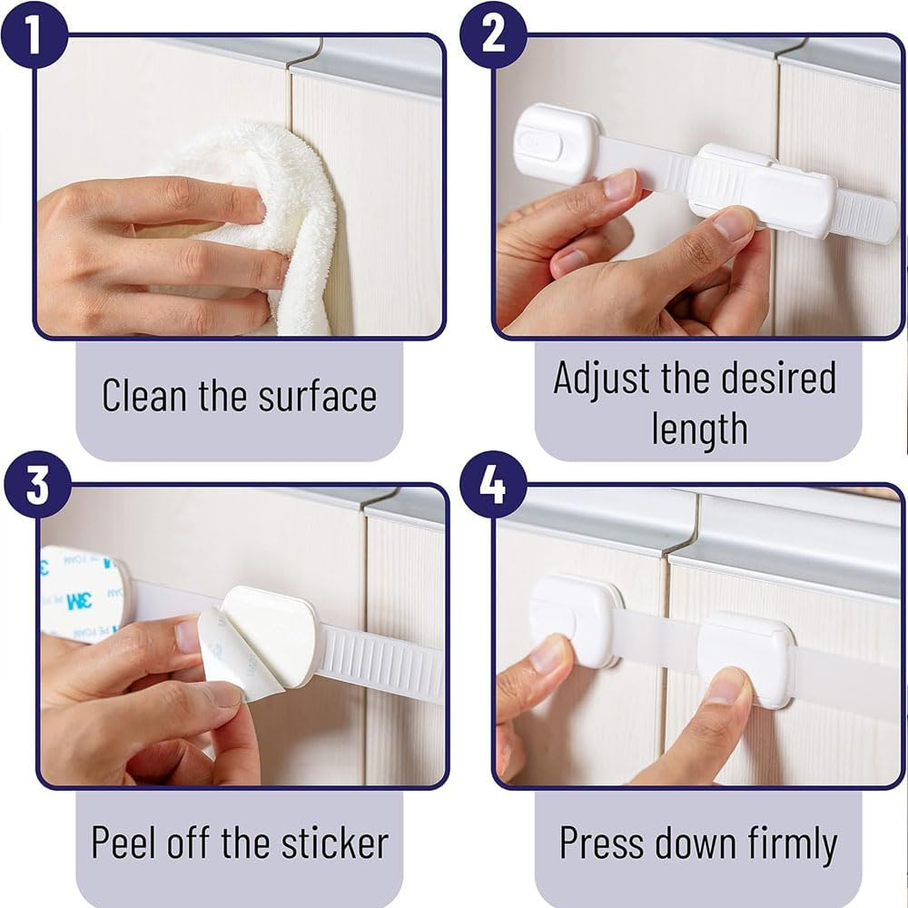 Aufondof 12 Pack Child Safety Strap Locks Refrigerator Cabinet Drawer Door Latches Baby Pets Proof,Easy to Use No Tools Required,Durable and Reliable for Cabinets, Drawers image number 5