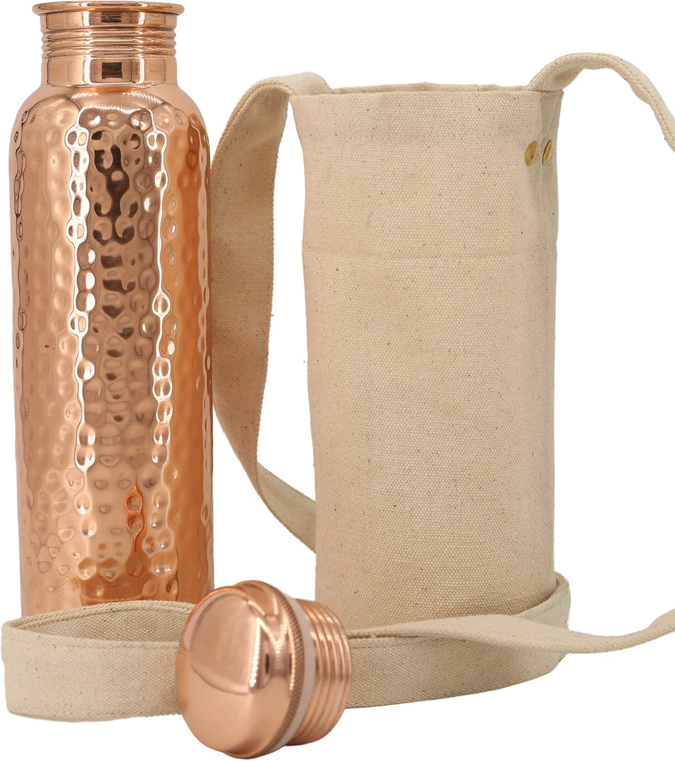 Kitchen Science Copper Water Bottle (32Oz/950Ml) W/A Carrying Canvas Bag | 100% Pure Copper Bottle for Drinking Water | Lab-Tested, Heavy Duty & Leak-Proof | Authentic Ayurvedic Copper Water Bottle