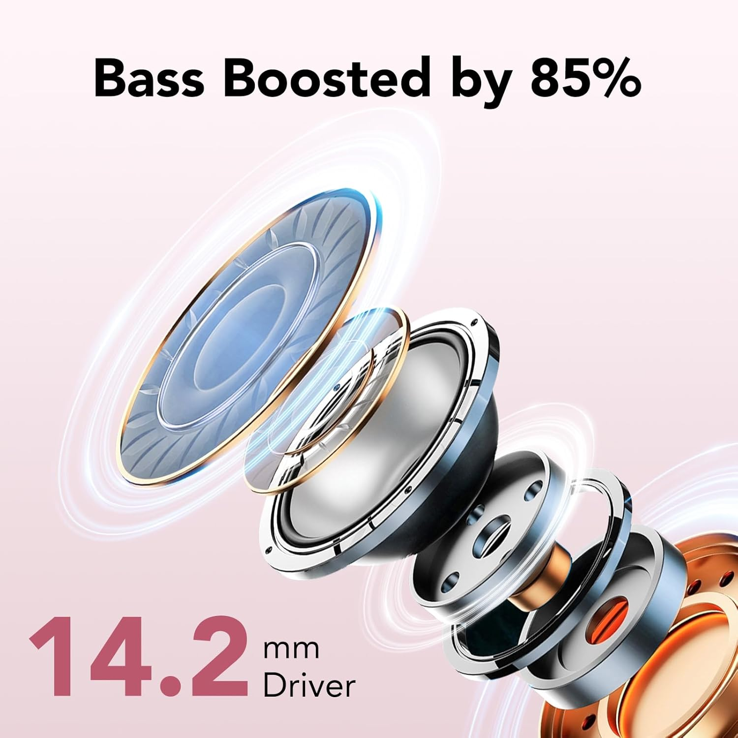 Wireless Earbuds, Bluetooth 5.4 Headphones with 4 ENC Call Noise Cancelling Mics, Bass Boost 85%, 50Hrs Playtime, IPX7 Waterproof, Mini Earbuds for Work, Sleep, Travel, USB-C, Rose Gold image number 2
