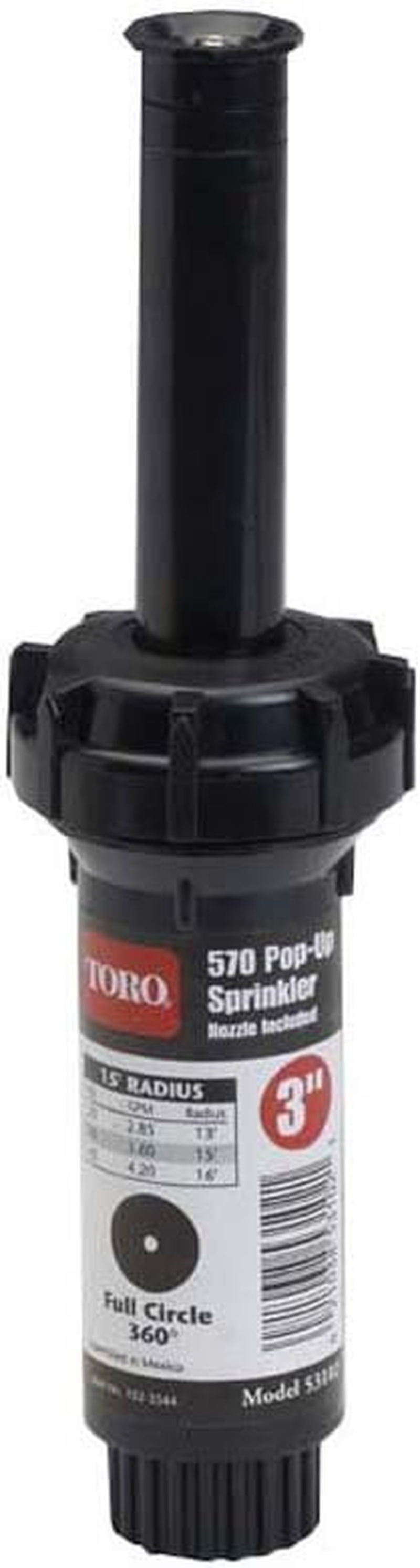 Toro 53818 3-Inch Pop-Up Fixed-Spray with Adjustable Nozzle Sprinkler, 0-360-Degree, 15-Feet,Blacks image number 4