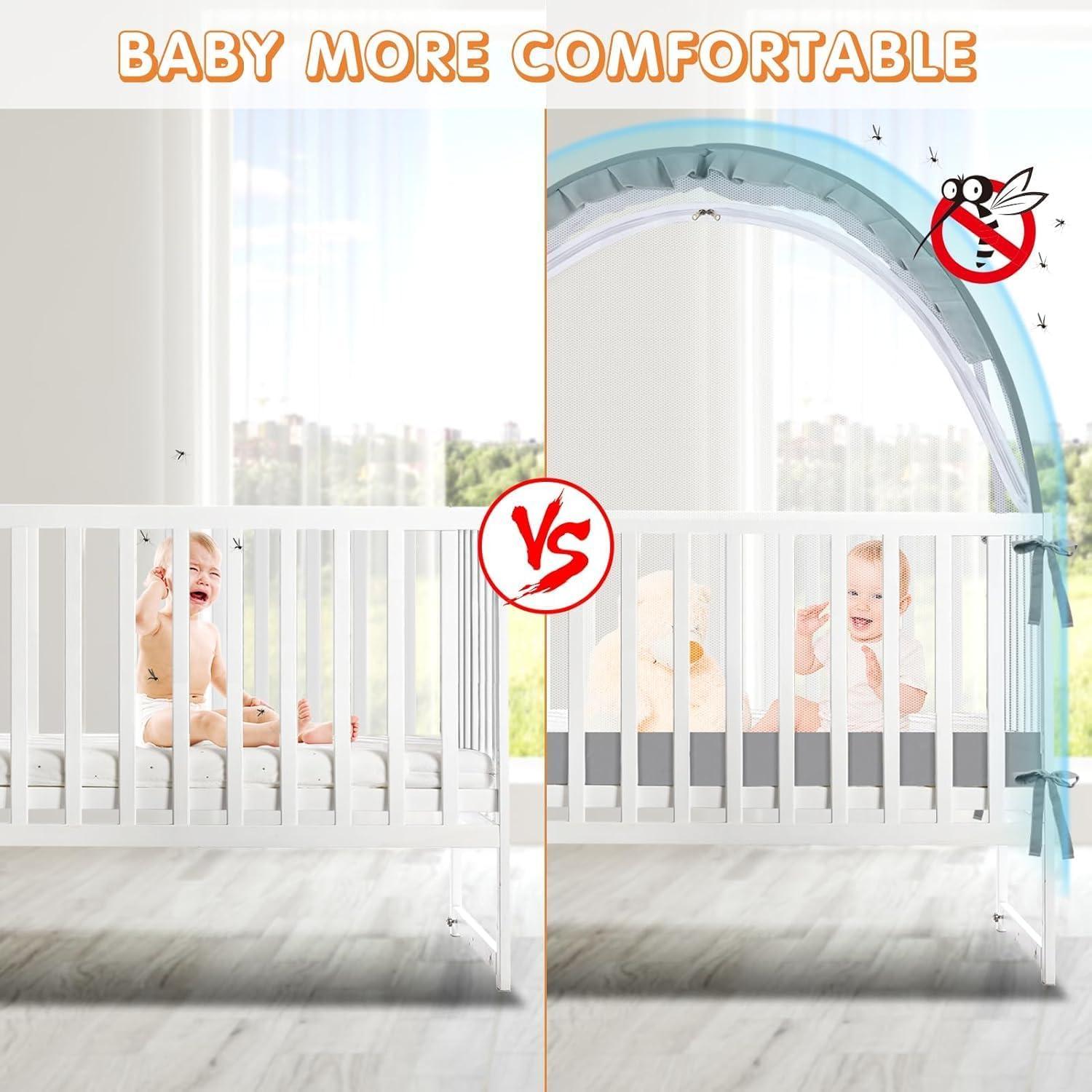 Koeay Pop up Crib Tent Canopy, Crib Tent to Keep Baby from Climbing Out - Crib Net to Keep Baby In, Breathable Cribs Cover Canopy with Upgrade Strong Mesh and Durable Zipper(Grey, 70 X 130 Cm) image number 2