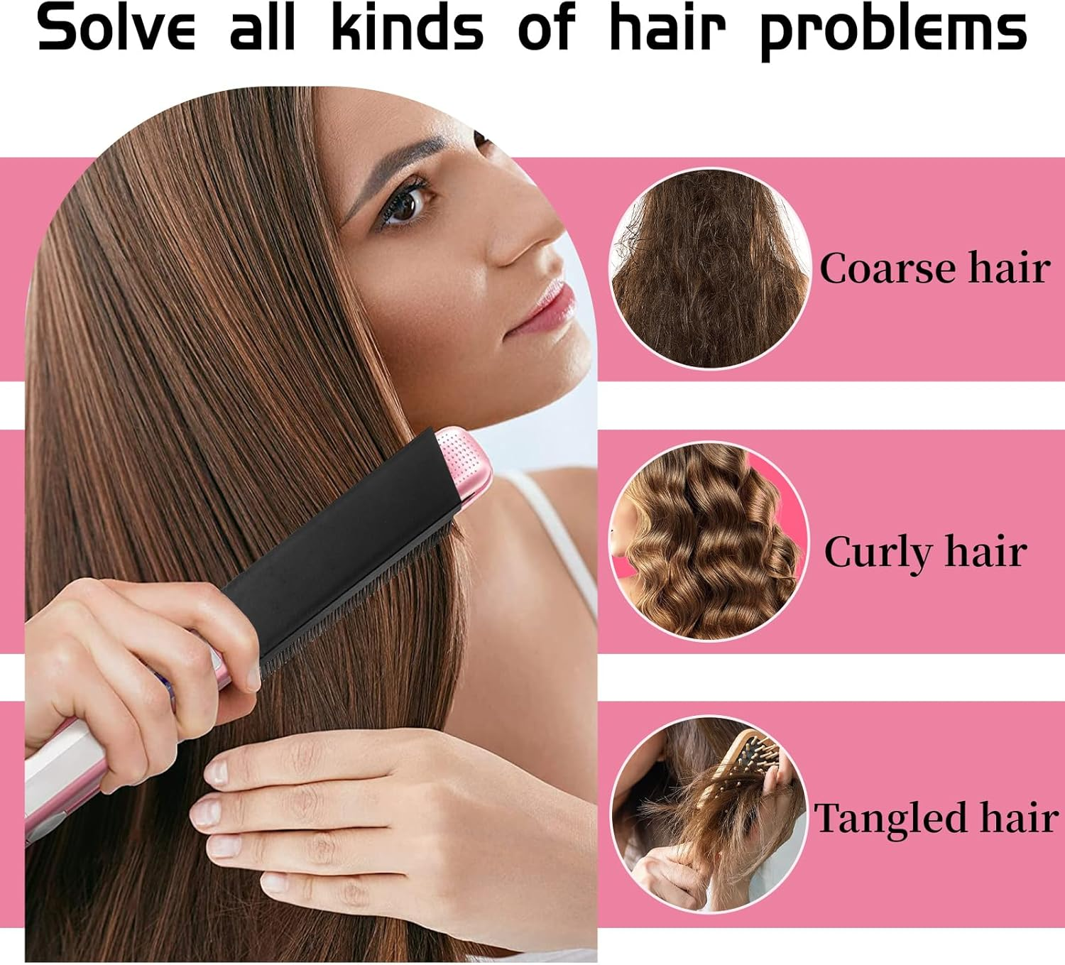 6Pcs Straightener Comb, Hair Straightening Comb Attachment for Flat Iron with 3 Color, for Black Hair Silk Press Home Travel Use (Purple, Pink, Black) image number 2