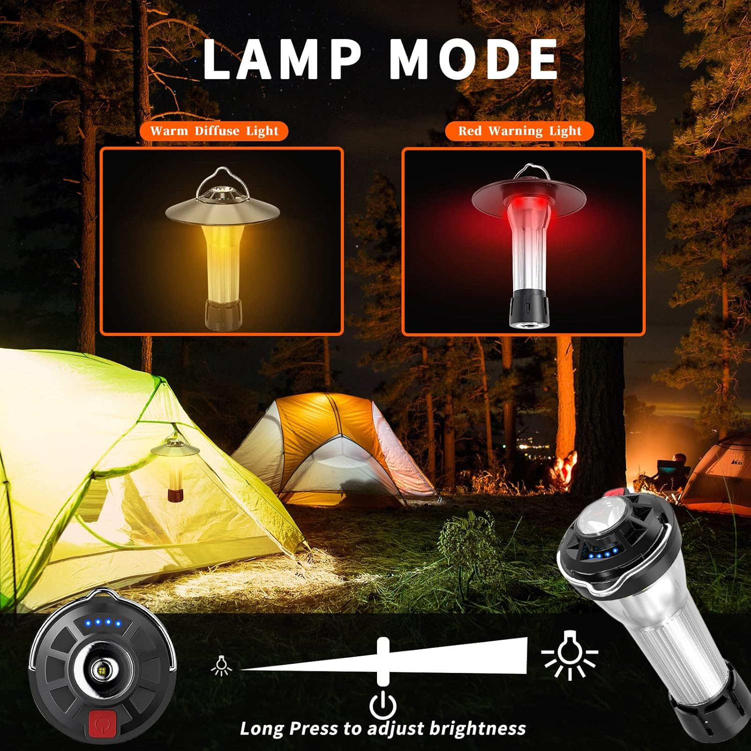 YIFENG Mini 2-In-1 USB Rechargeable LED Lantern Flashlight with 3 Light Modes, Stepless Dimming, Portable 2200Mah Outdoor LED Tent Light Torches with Magnetic Base and Tripod for Camping Hiking Cycling Emergency image number 5