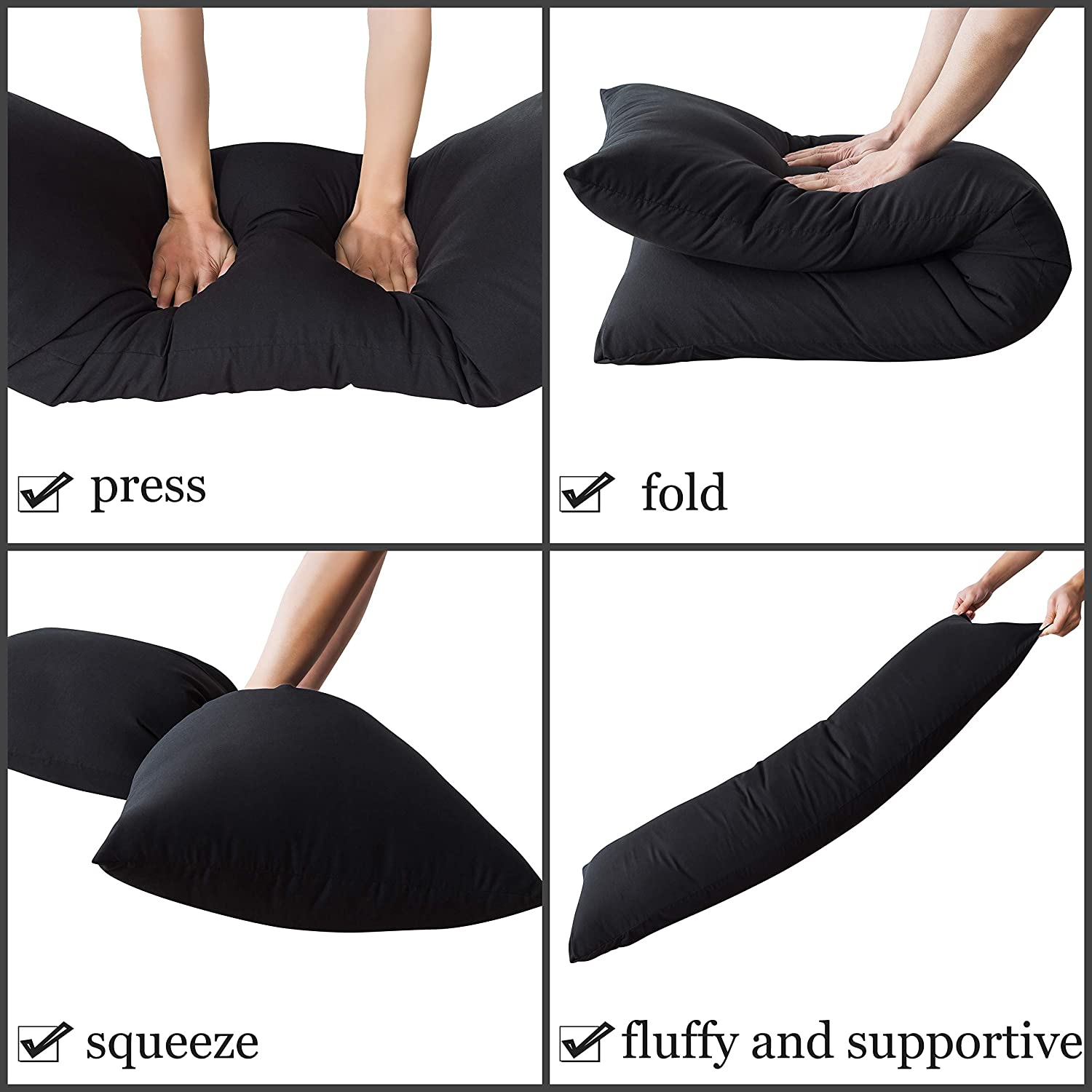 ELNIDO QUEEN Body Pillow with Pillowcase - Soft Long Bed Pillow for Adults - Breathable Full Body Pillow Insert for Sleeping, 20X54Inches, Black