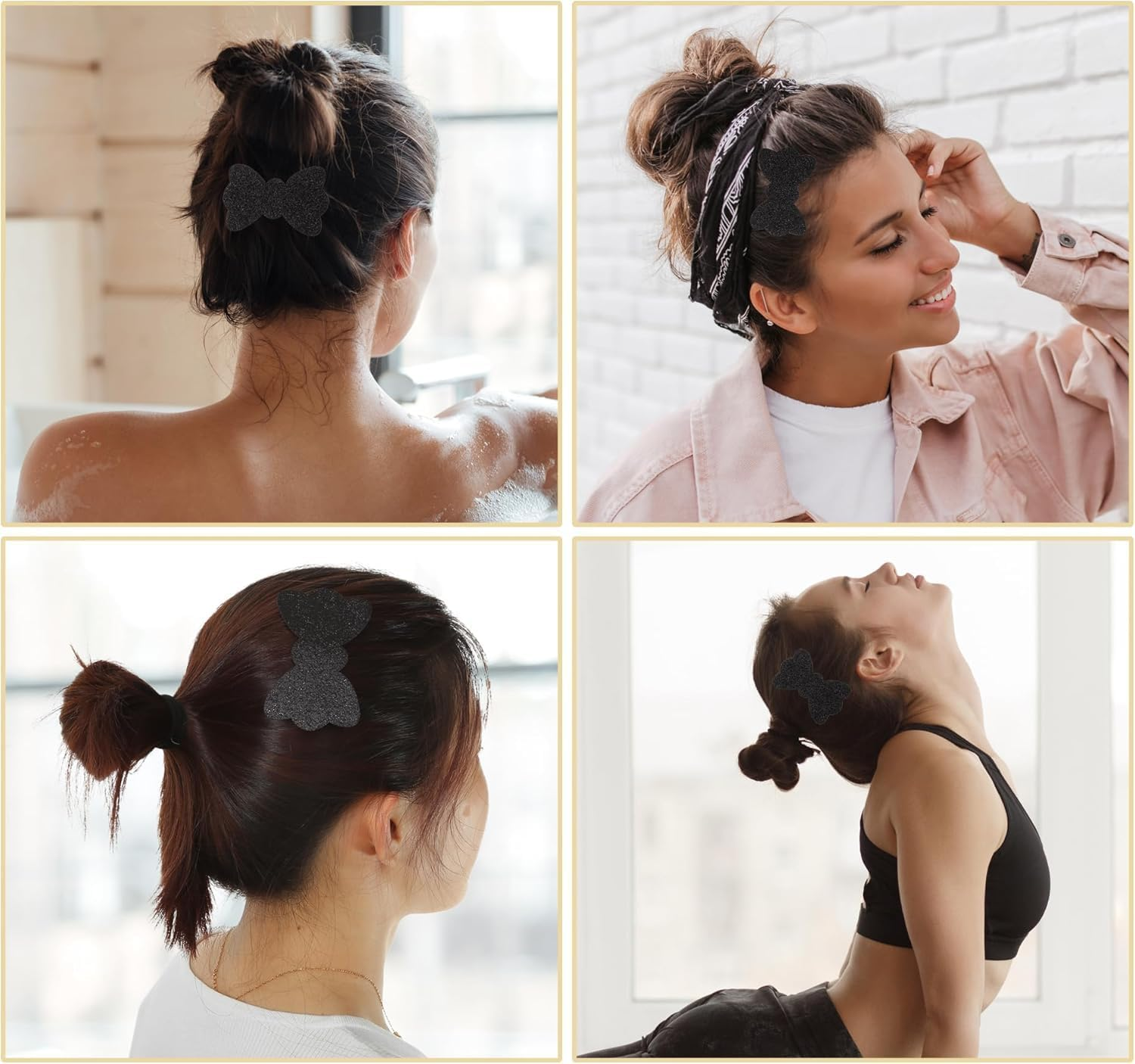 6 Pcs Black Bow Magic Hair Pad Hair Sticker Clips Glitter Sequins Bang Fixed Seamless Magic Paste Fringe Hair Bang Patch Hair Bang Accessories for Hair Styling Accessories image number 4