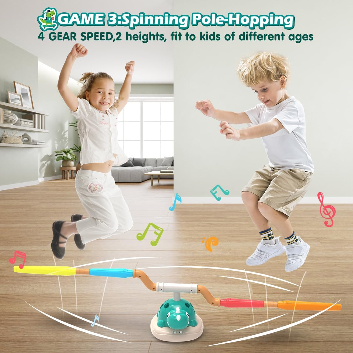 Kaekid Indoor Outdoor Toy for Kids, 3-In-1 Dinosaur Rocket Launcher, Ring Toss & Musical Jumping Toy for Kids Aged 3-8, Kids Toys with Remote Control & Storage Bag image number 5