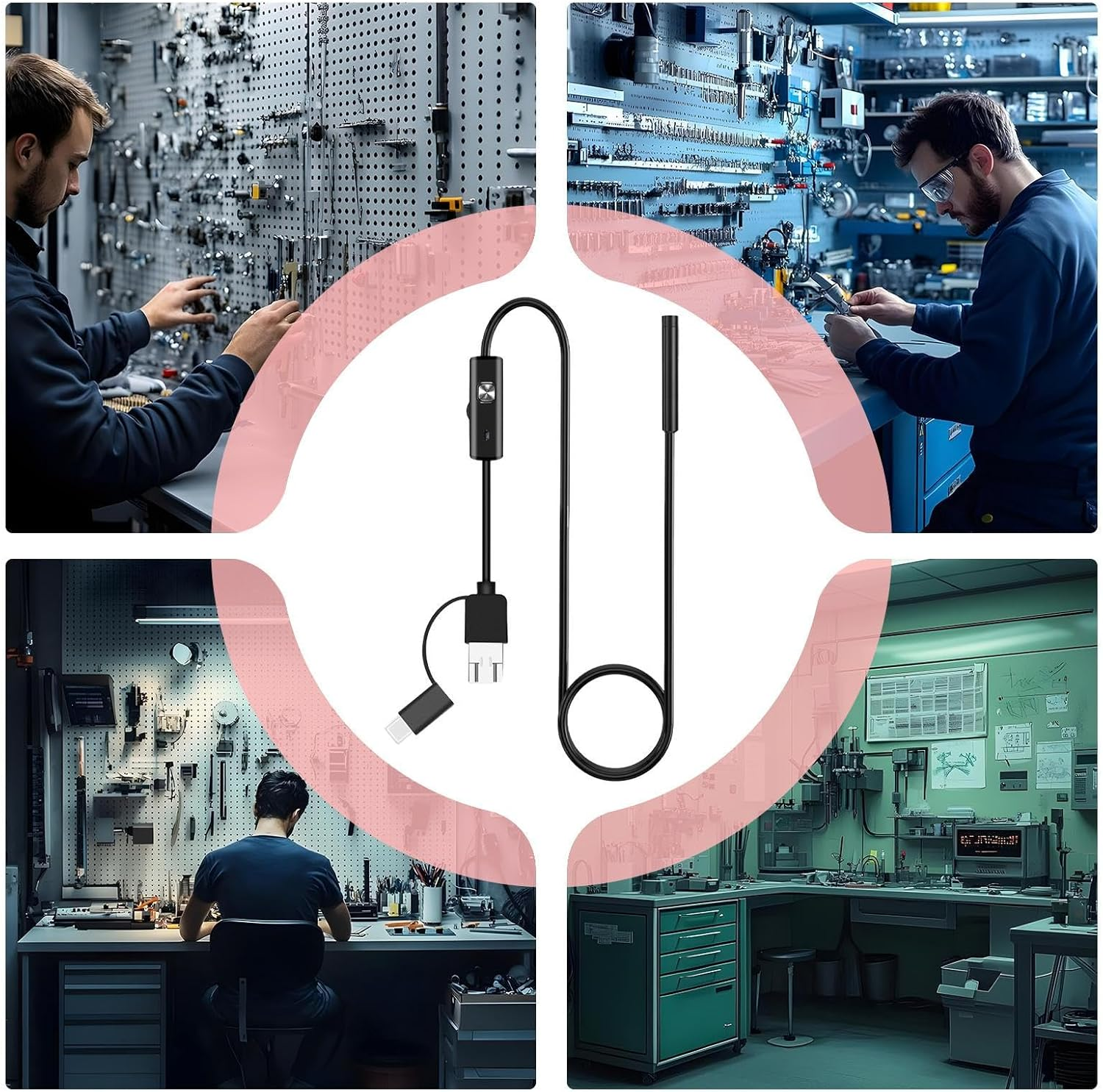 Snake Camera with Light | Endoscopio Automotriz,Ip67 Waterproof USB Borescope Inspection Tool for Plumbing Wall Sewer Industrial Equipment Home Mechanical Construction image number 2