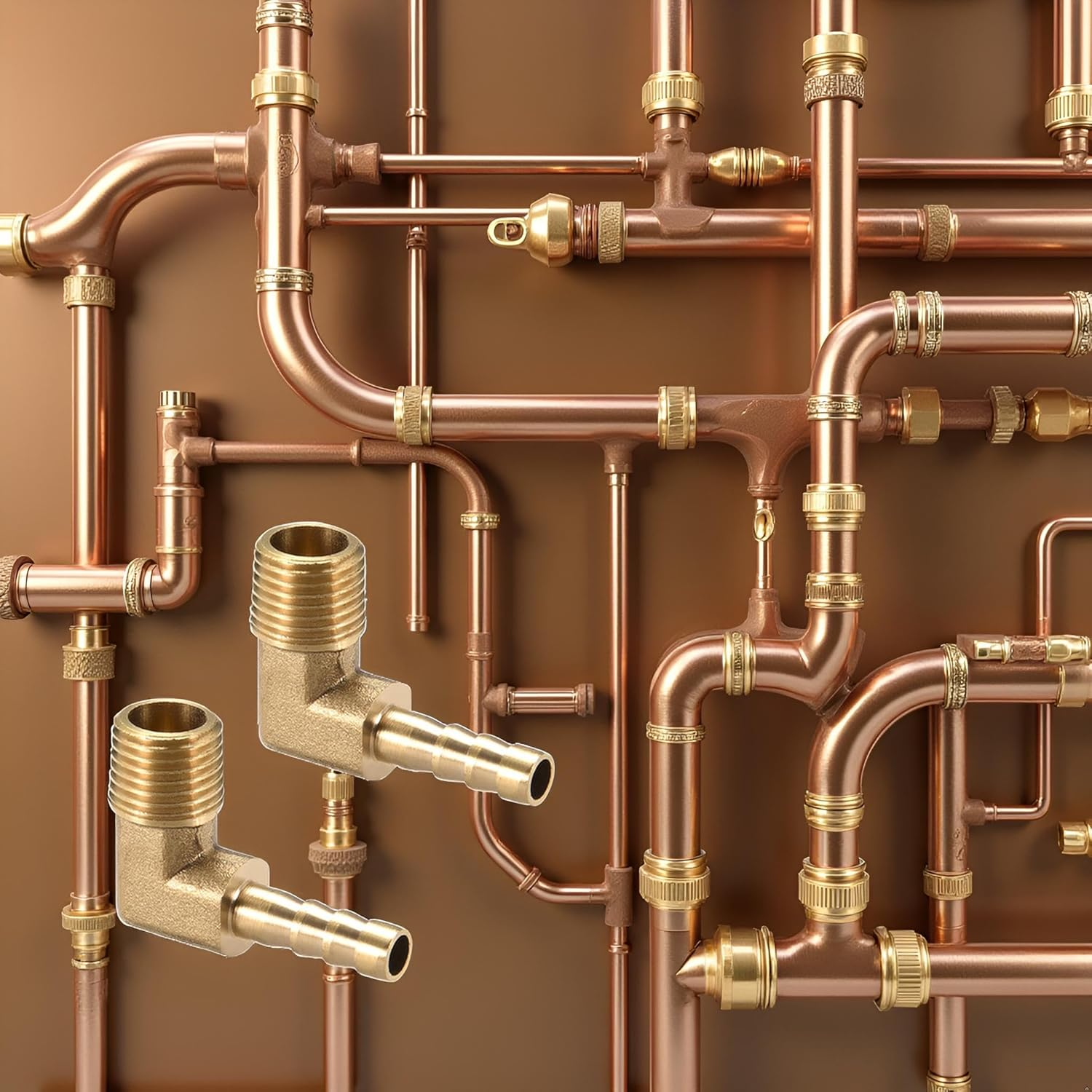 2Pcs Brass Hose Barbed Elbow Fitting 90 Degree Elbow 1/4" Hose Barb to 1/4" NPT Male Pipe Water/Fuel/Air Barbed Hose Fittings image number 1