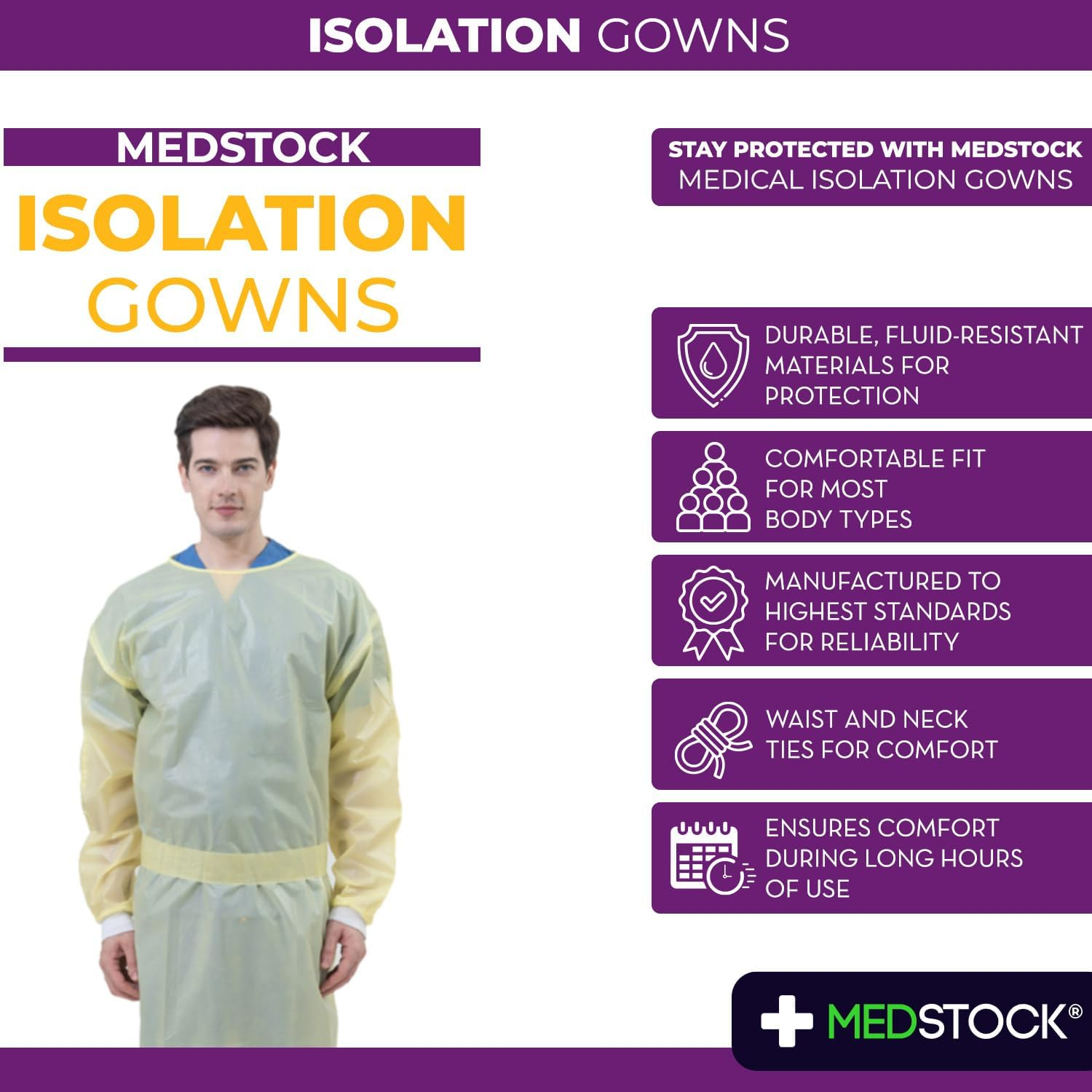 MEDSTOCK AAMI Level 4 Isolation Gown - Ppsb-Coated, Breathable Protection for Surgery, Waterproof, Suitable for Infection Control and Phlebotomy, Disposable, Universal Size, Non-Sterile, 10 Count image number 2
