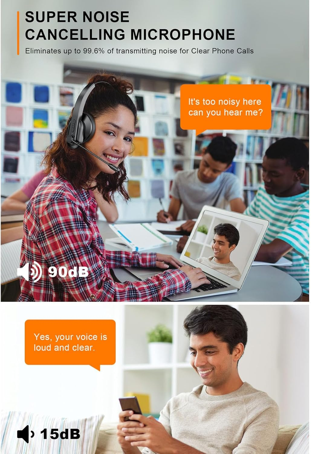 LICAEVEY Bluetooth Headset with USB Dongle, Noise Cancelling Mic, 50 Hours Battery, Single Ear Wireless Headset for Truckers Driving Office image number 5