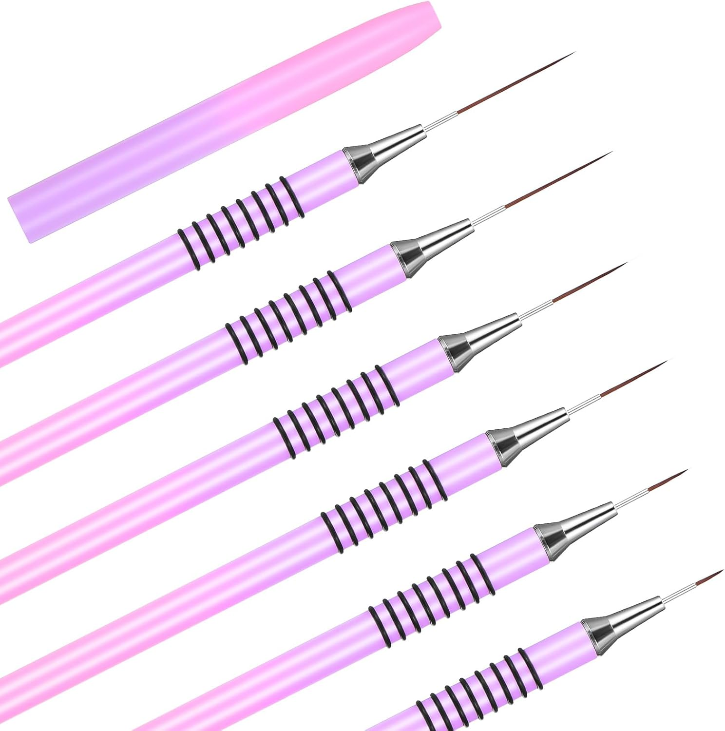 6 Pcs Nail Art Liner Brushes, Nail Art Design Brush Metal Handle Striper Brushes Nails Arts Tools with Striping Nails Arts Brush for Long Lines Thin Details Drawing 5/7/9/11/20/25Mm (Gradient)