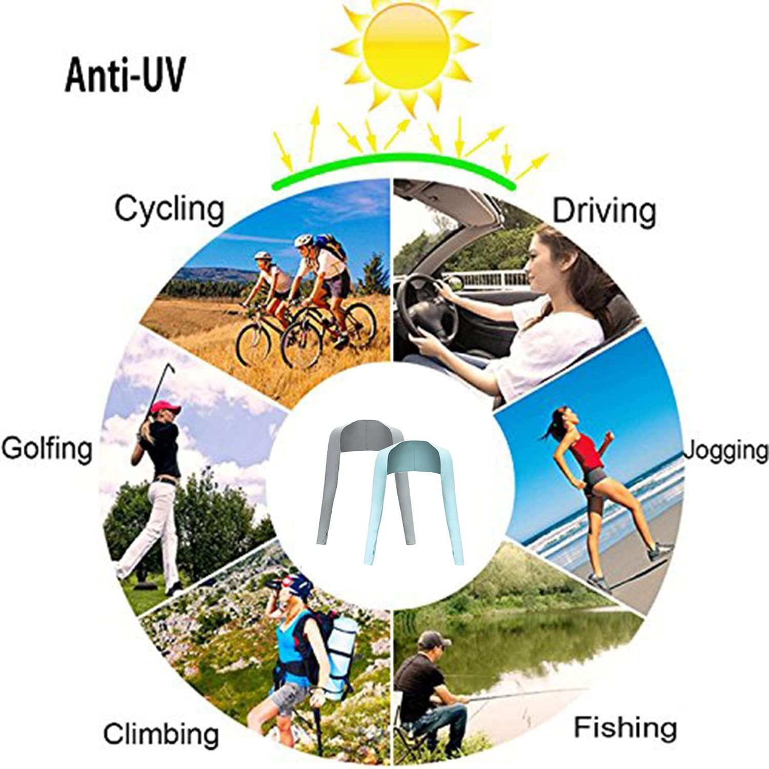 Cool Shawl Arm Covers 2-Pack Sun Protection with Finger Holes UV Protection Arm Covers for Golf - Black And White image number 6