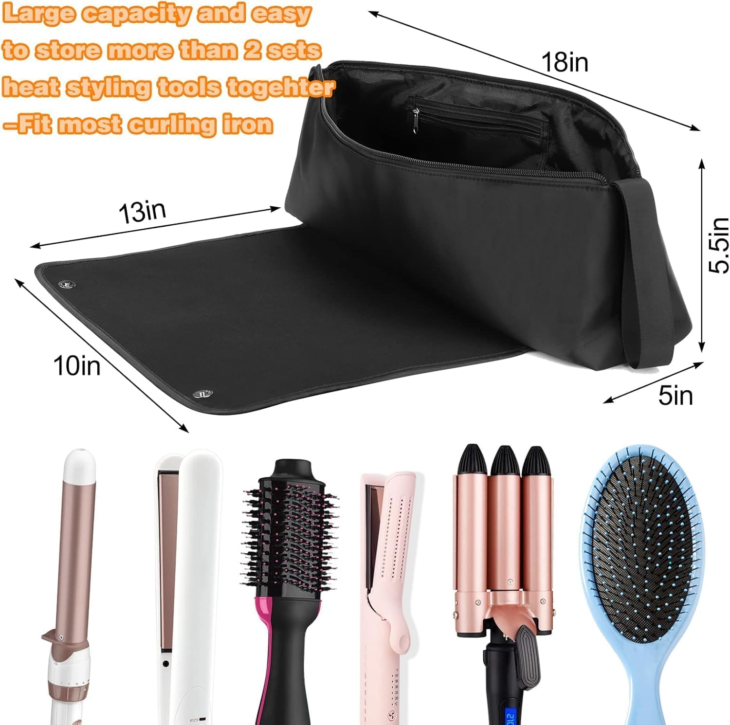 Colorcoral 2 in 1 Hair Tools Travel Case with Heat Resistant Mat - Extra Long Neoprene Bag for Flat Iron, Hair Straightener, and Hot Styling Tools image number 4