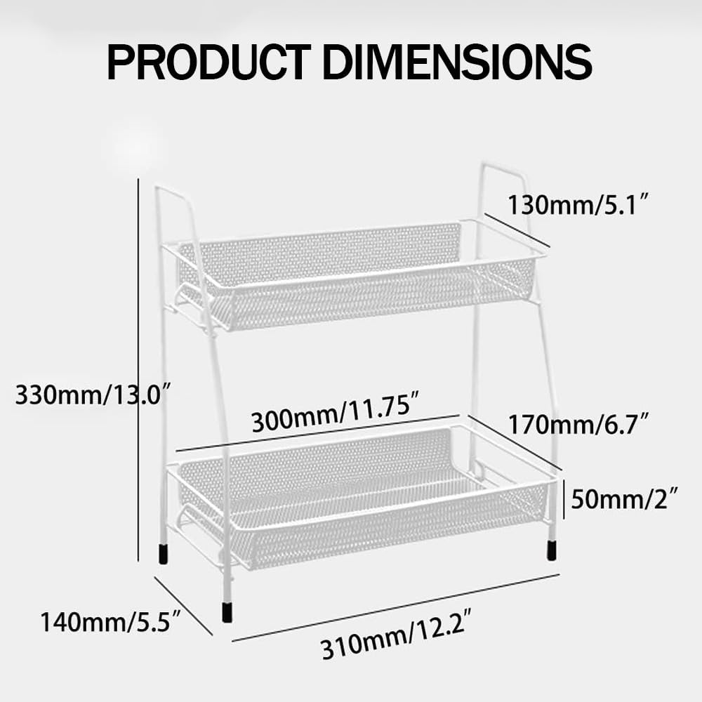 2 Pack 2-Tier Bathroom Organizer, Countertop Organizer, Kitchen Organizer, Metal Makeup Rack, Small Perfume Dressing Table Organizer for Sink/Bedroom/Living Room/Kitchen/Office (White) image number 2